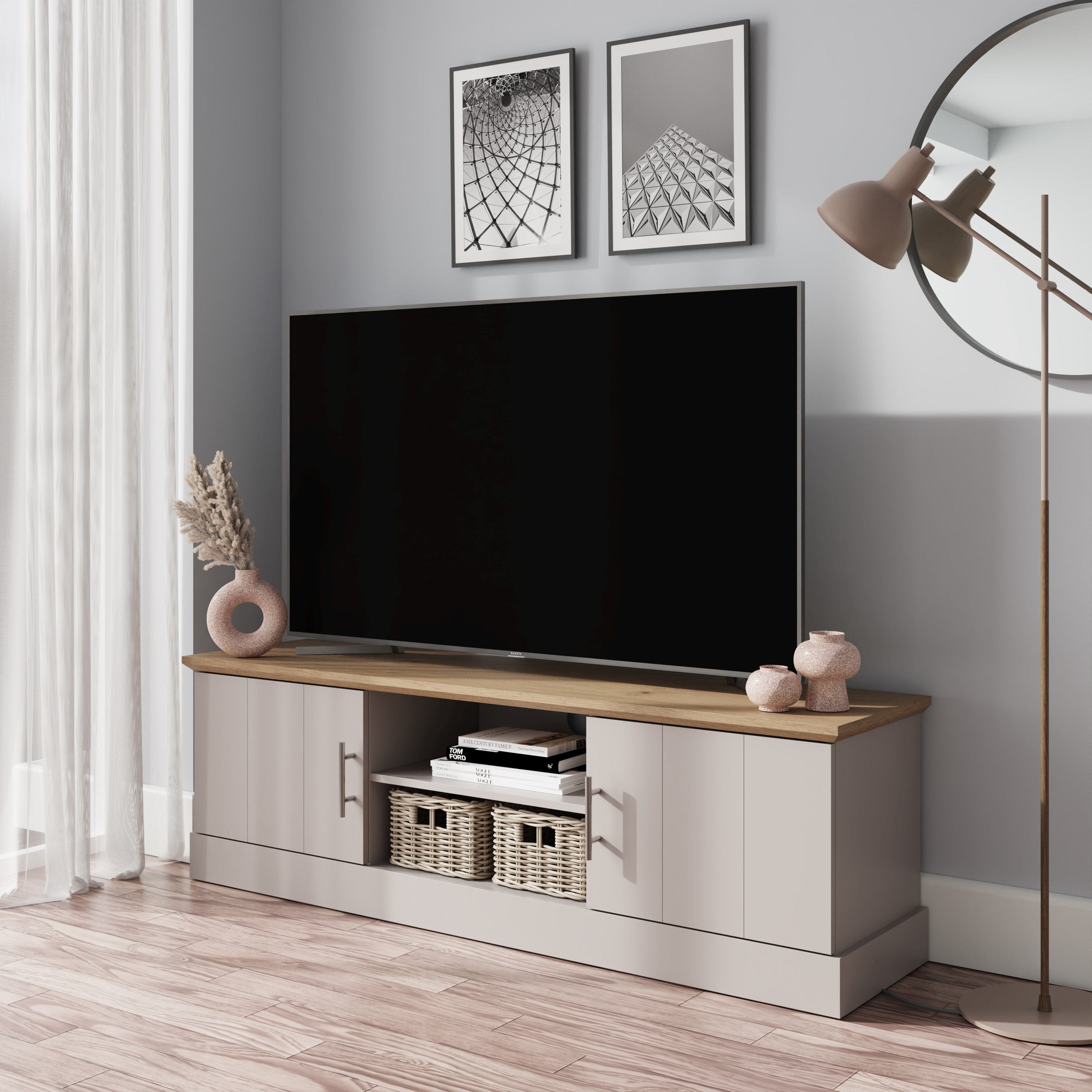 GFW TV Unit Kendal Large TV Unit Grey Bed Kings