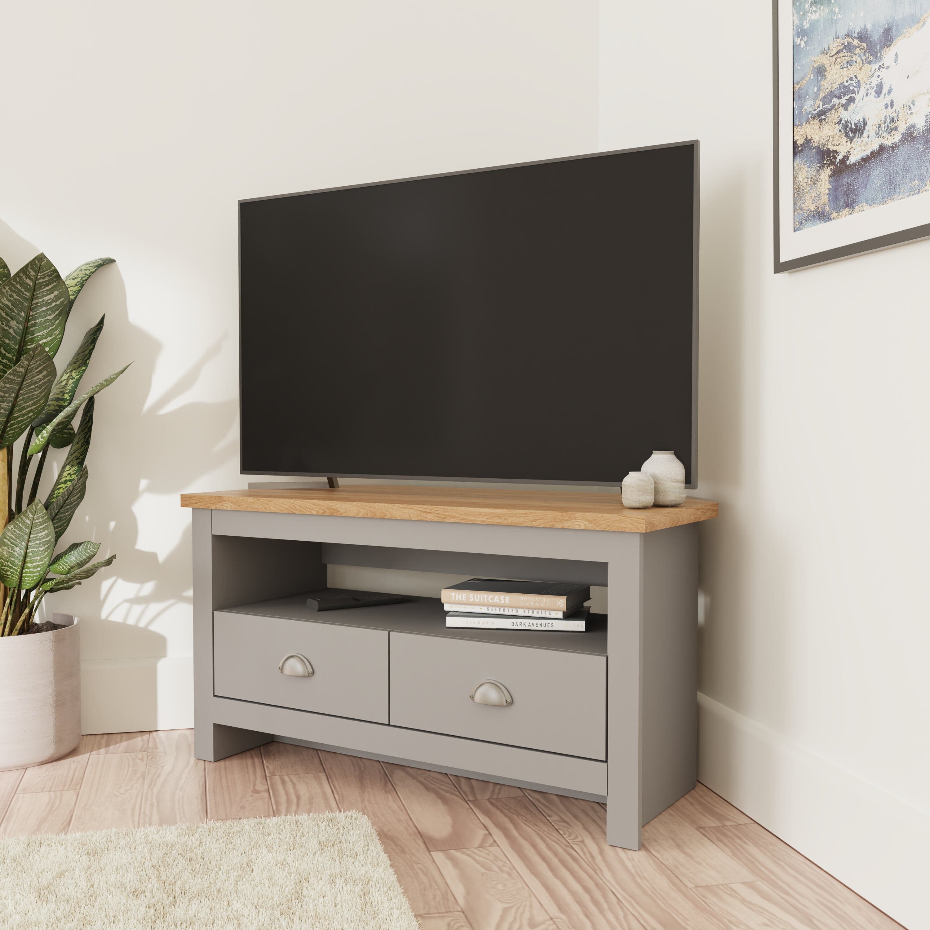 GFW TV Unit Lancaster Corner TV Unit Grey Bed Kings