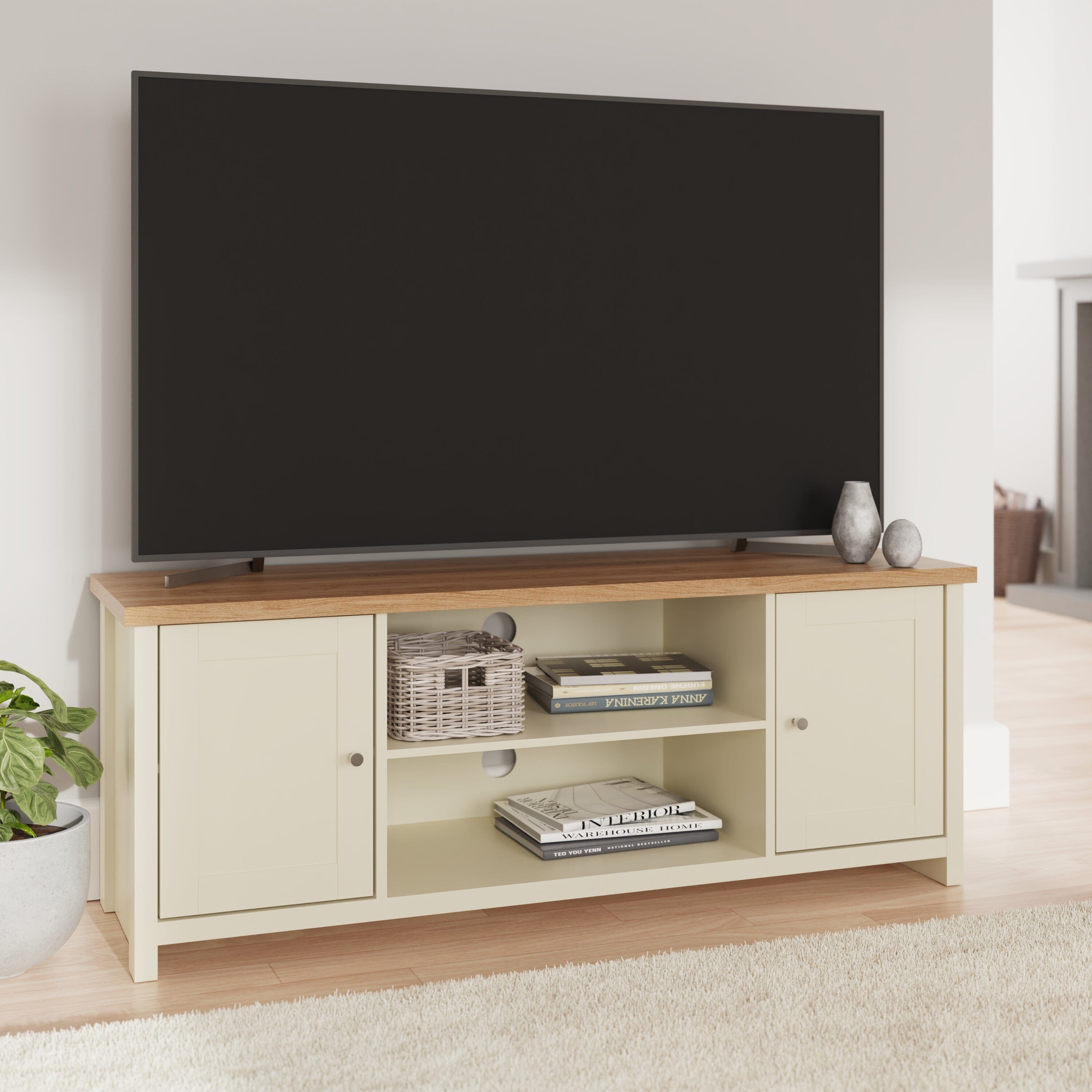 GFW TV Unit Lancaster Large TV Cabinet Cream Bed Kings