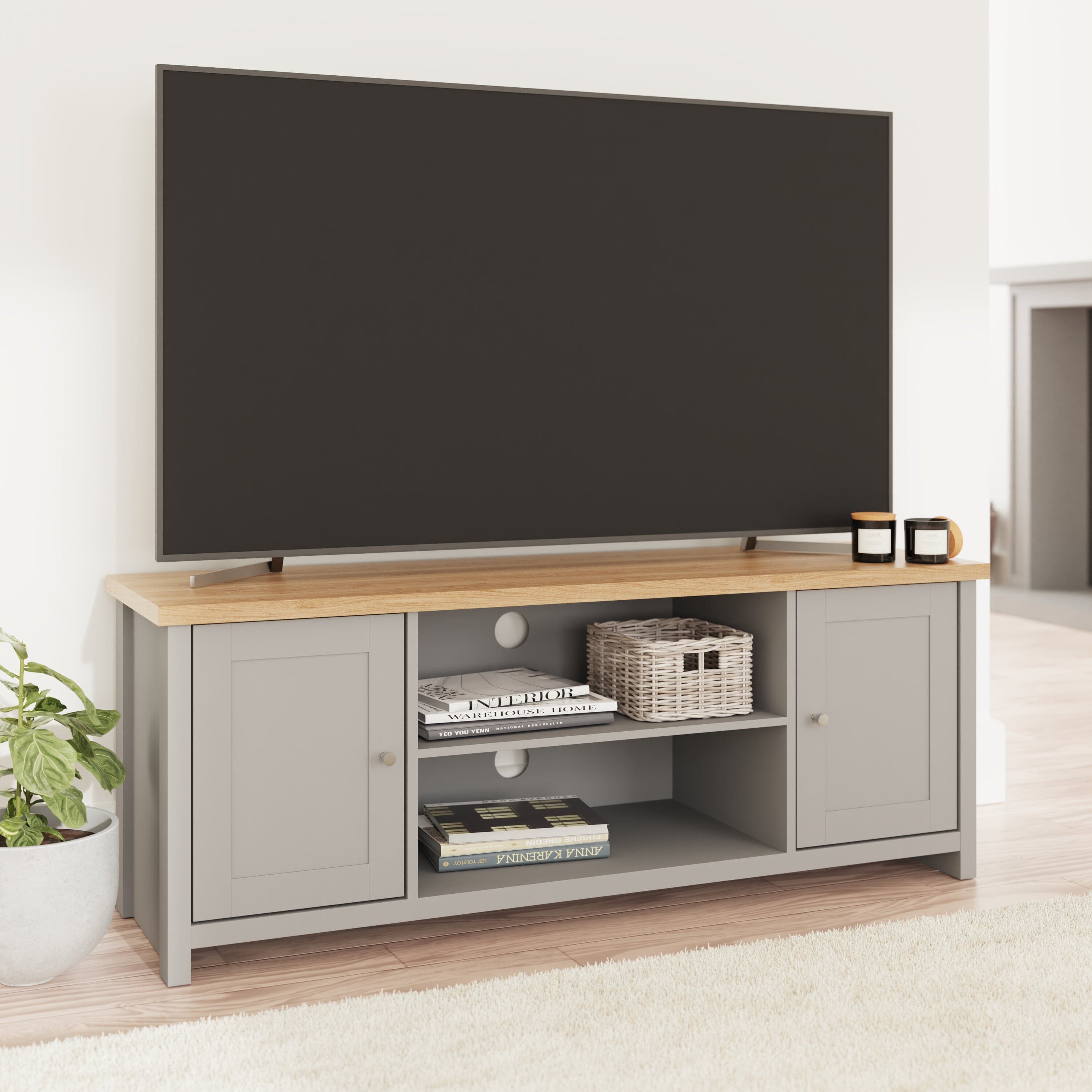 GFW TV Unit Lancaster Large TV Cabinet Grey Bed Kings