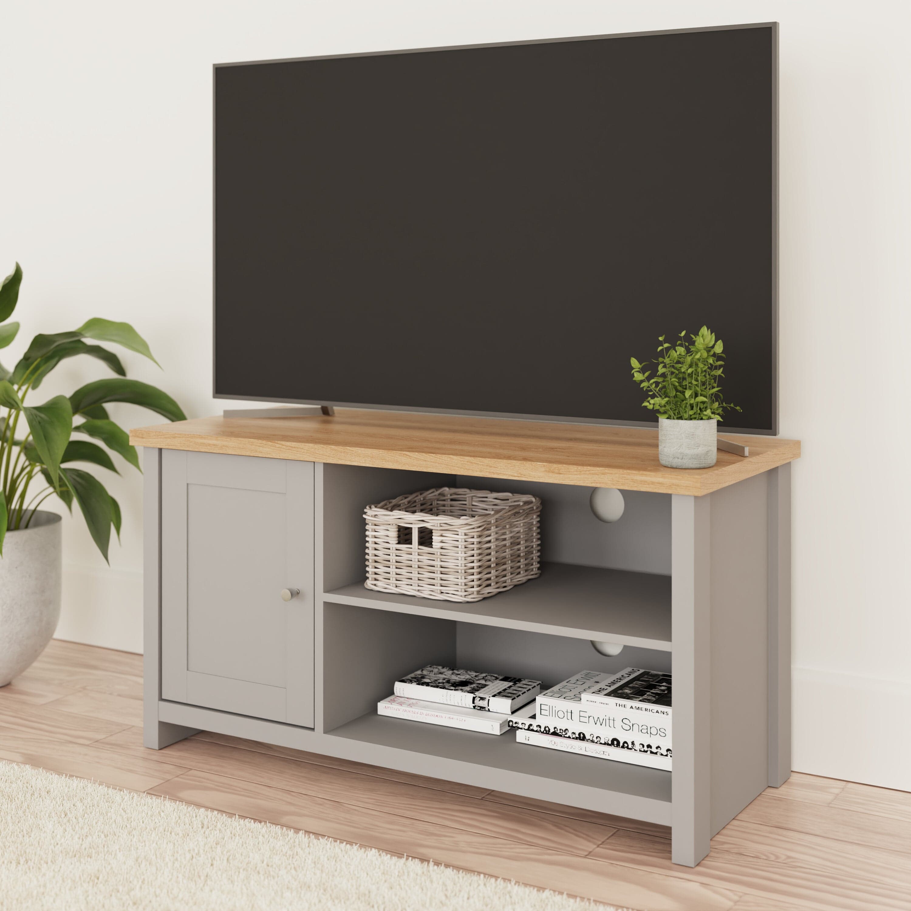 GFW TV Unit Lancaster Small TV Cabinet Grey Bed Kings