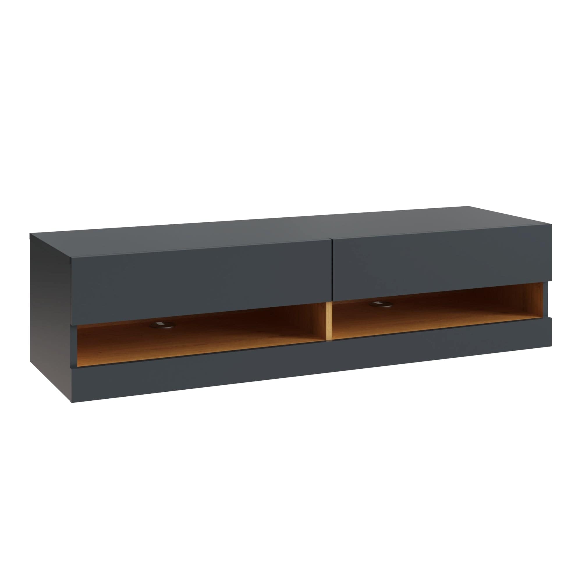 GFW TV Unit Leon 120Cm Wall TV Unit With LED Anthracite/Oak Bed Kings