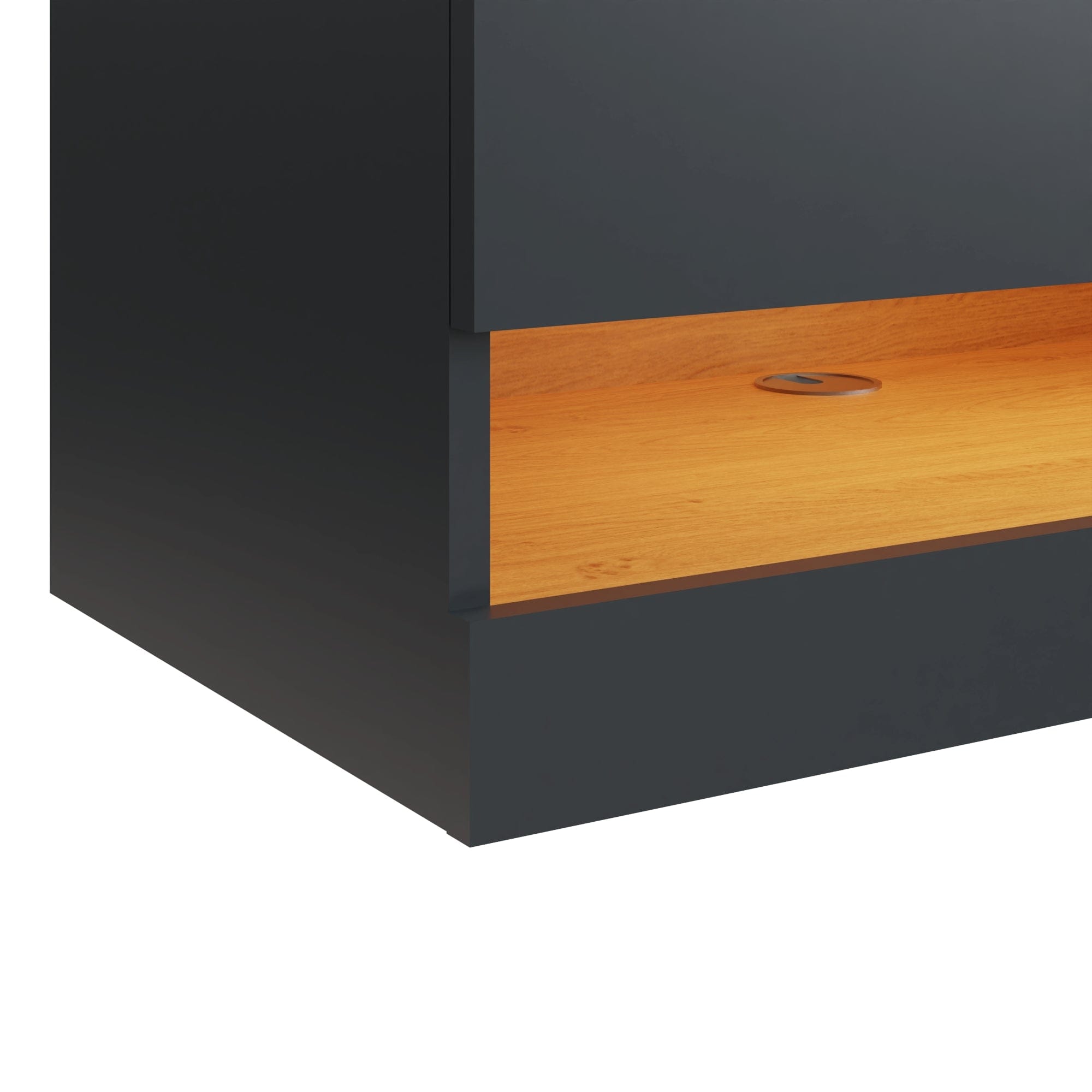 GFW TV Unit Leon 120Cm Wall TV Unit With LED Anthracite/Oak Bed Kings