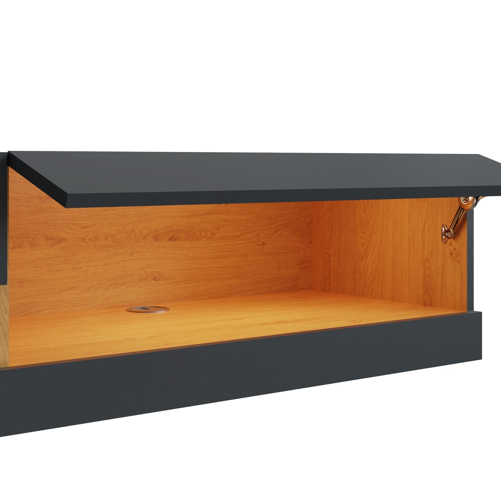 GFW TV Unit Leon 120Cm Wall TV Unit With LED Anthracite/Oak Bed Kings