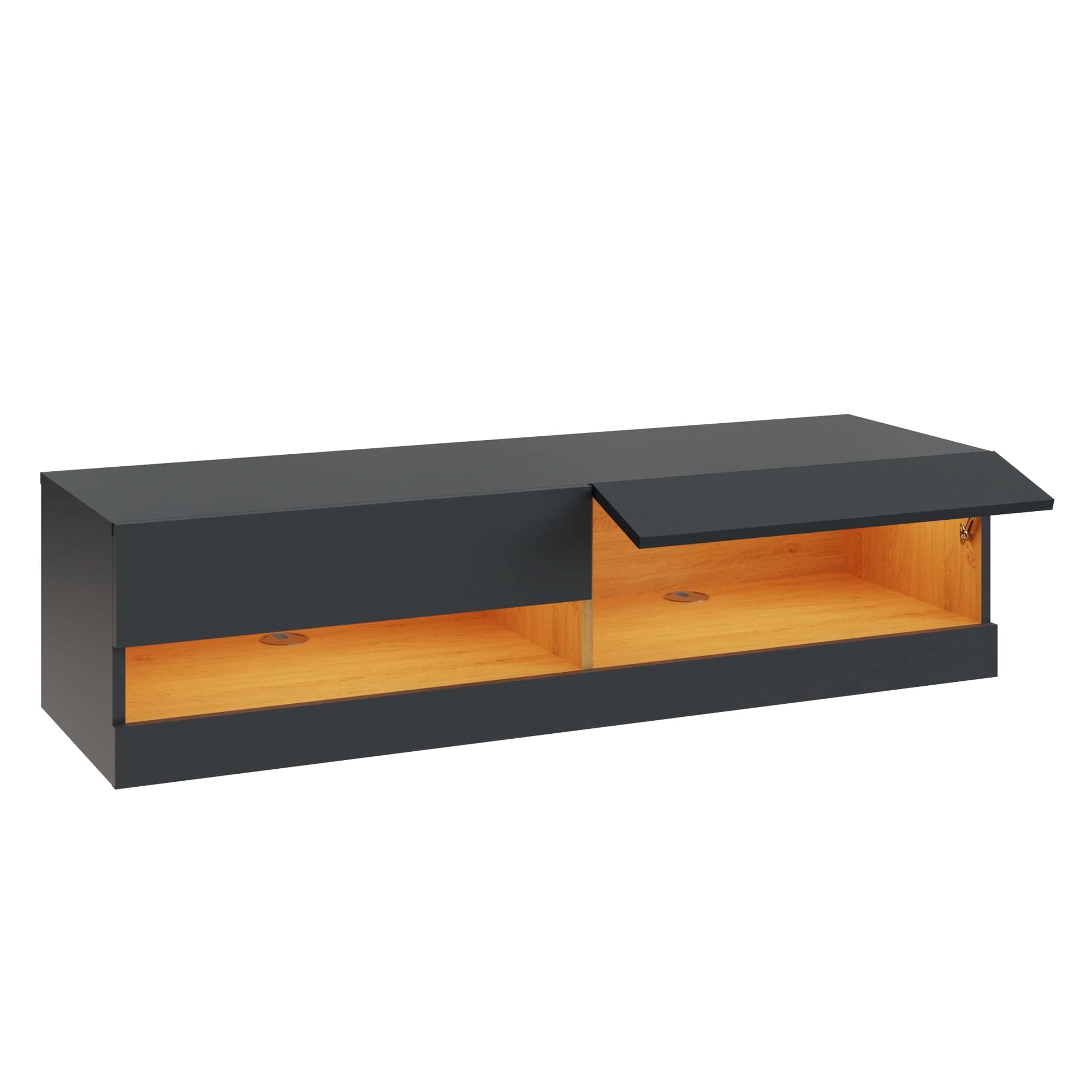 GFW TV Unit Leon 120Cm Wall TV Unit With LED Anthracite/Oak Bed Kings