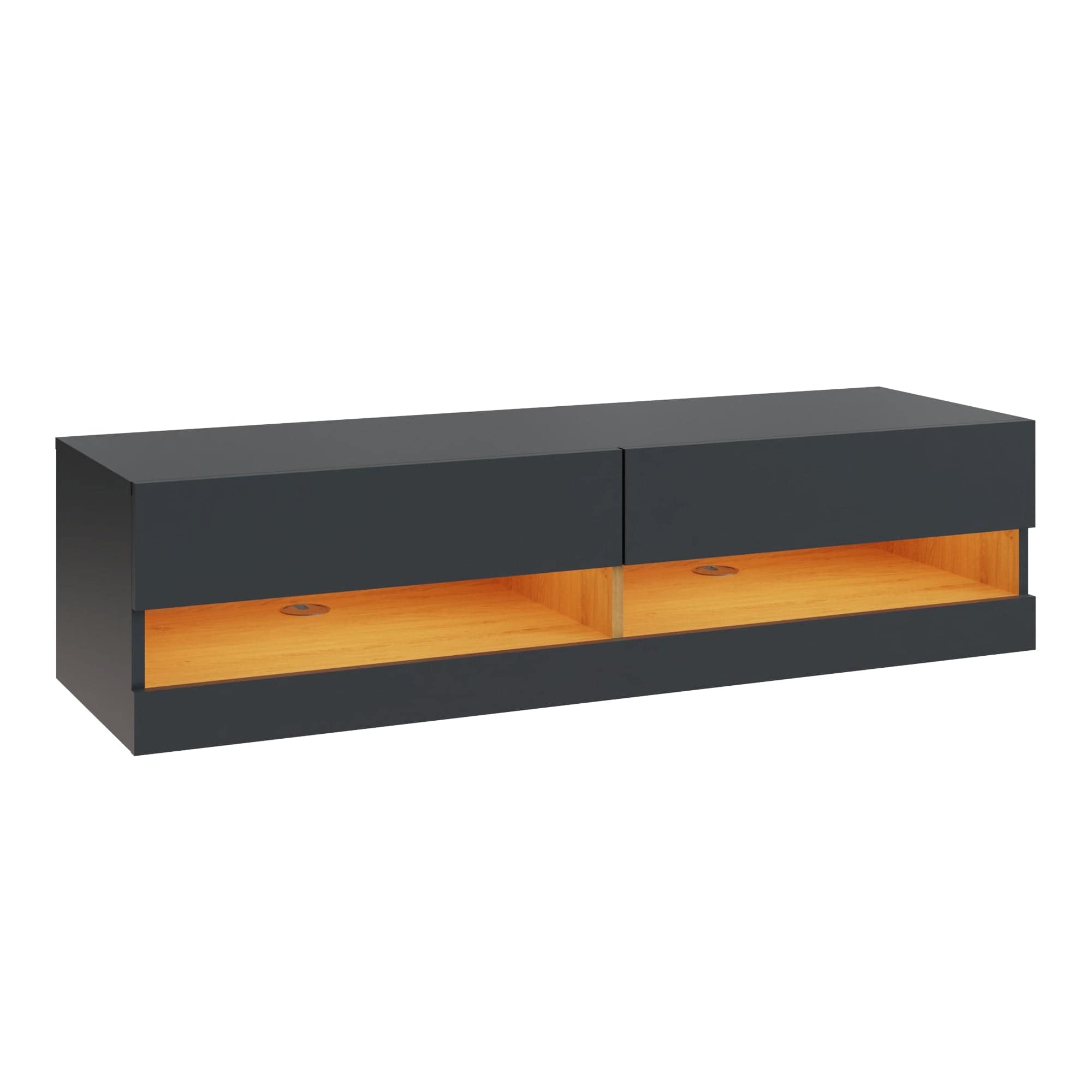 GFW TV Unit Leon 120Cm Wall TV Unit With LED Anthracite/Oak Bed Kings