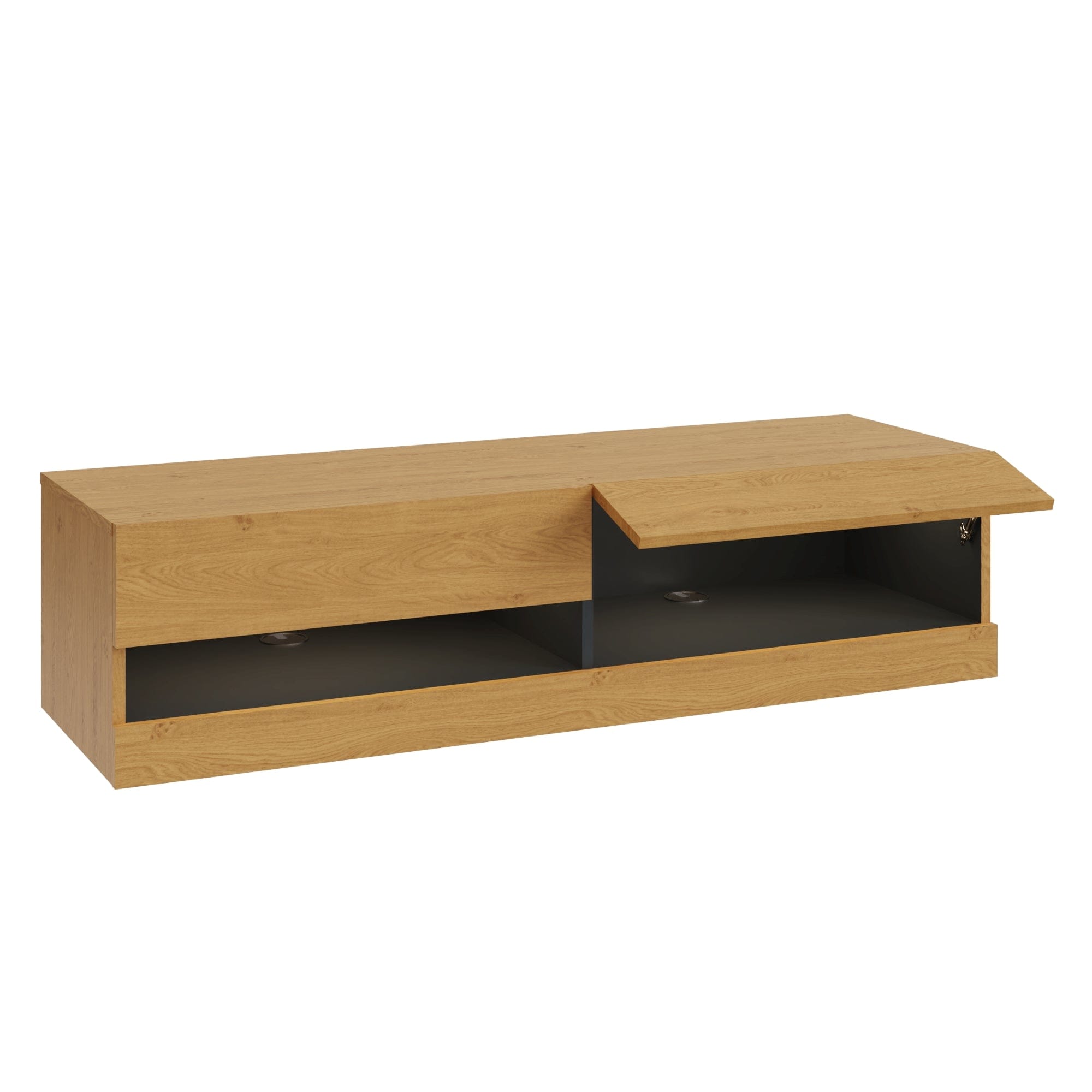 GFW TV Unit Leon 120Cm Wall TV Unit With LED Oak/Anthracite Bed Kings