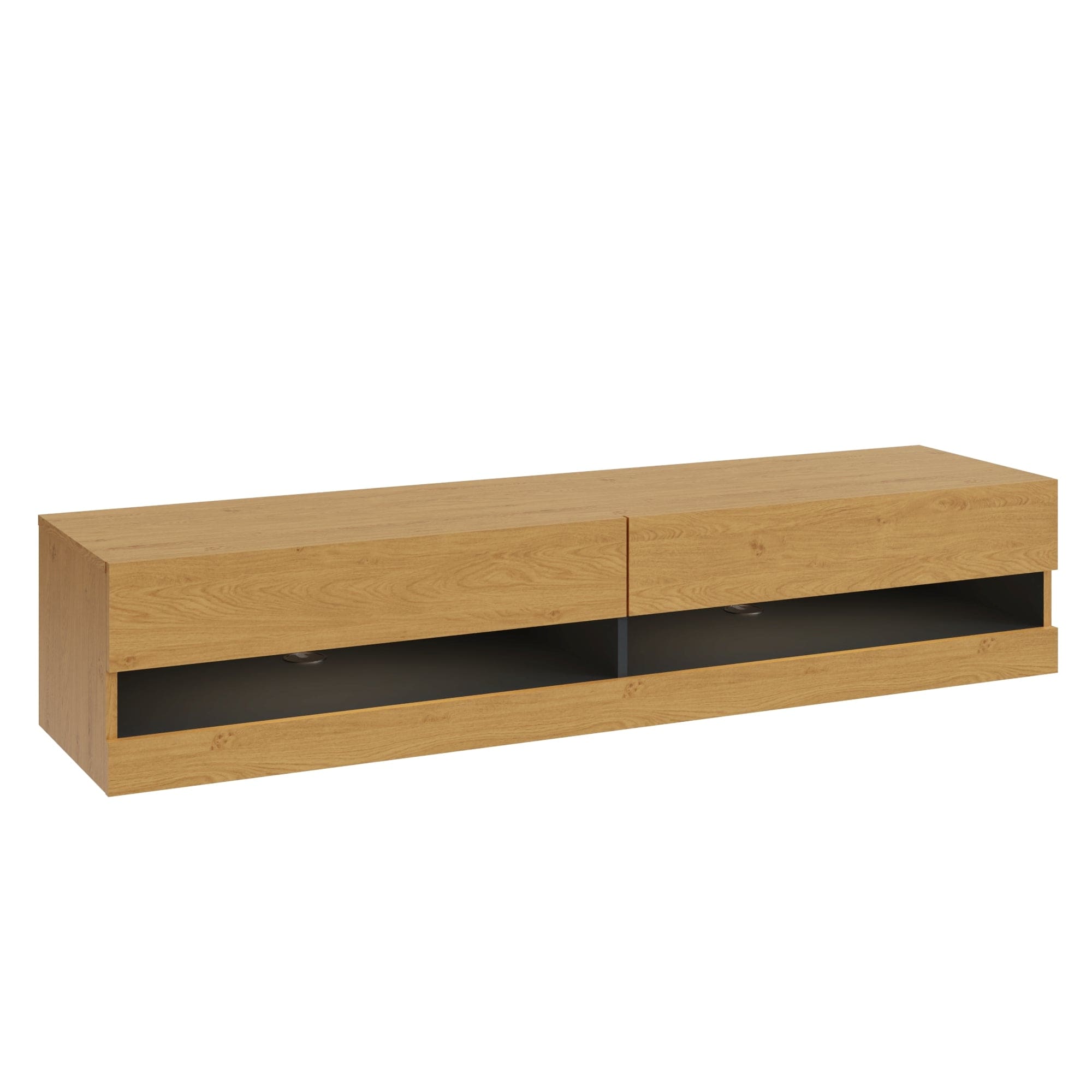 GFW TV Unit Leon 150Cm Wall TV Unit With LED Oak/Anthracite Bed Kings