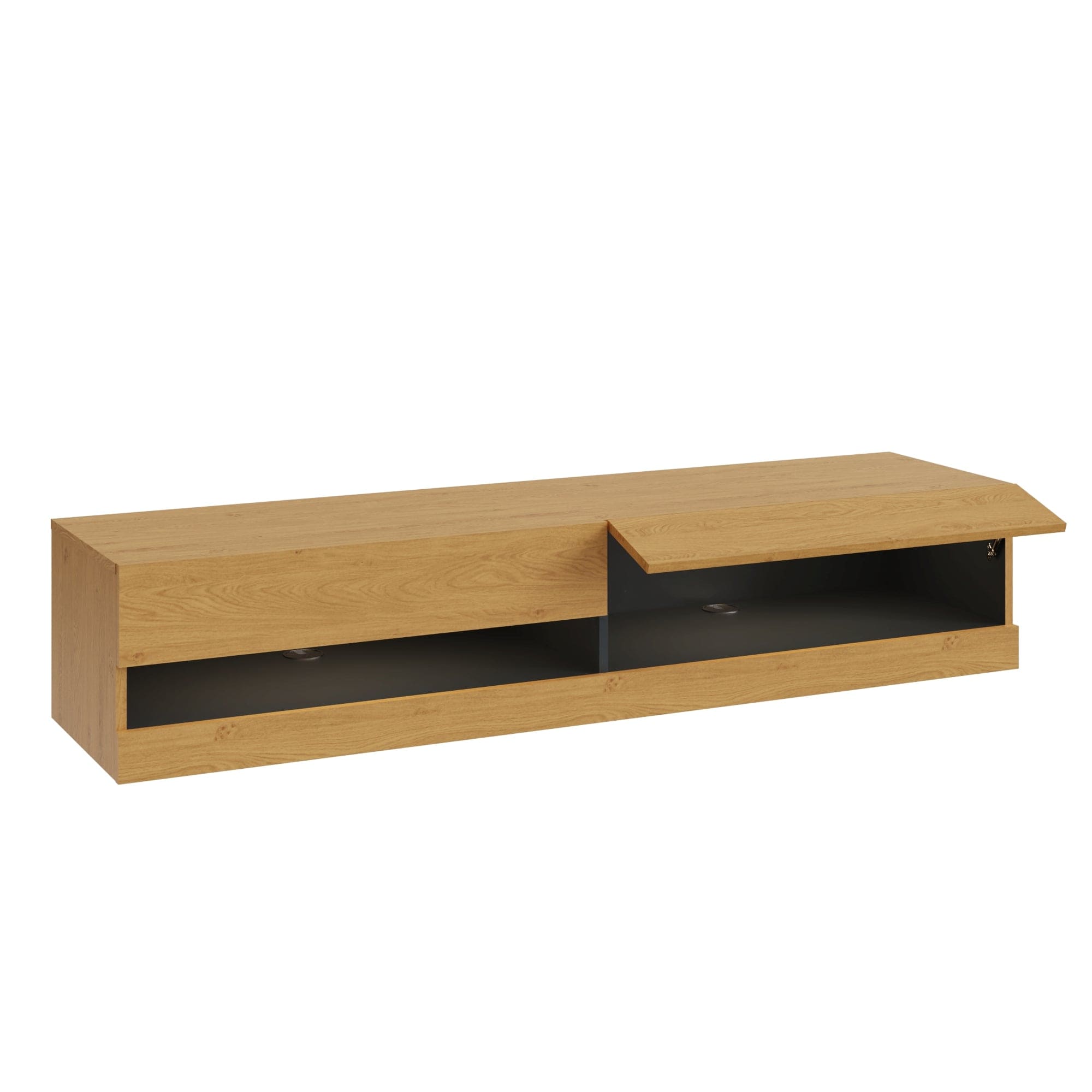 GFW TV Unit Leon 150Cm Wall TV Unit With LED Oak/Anthracite Bed Kings