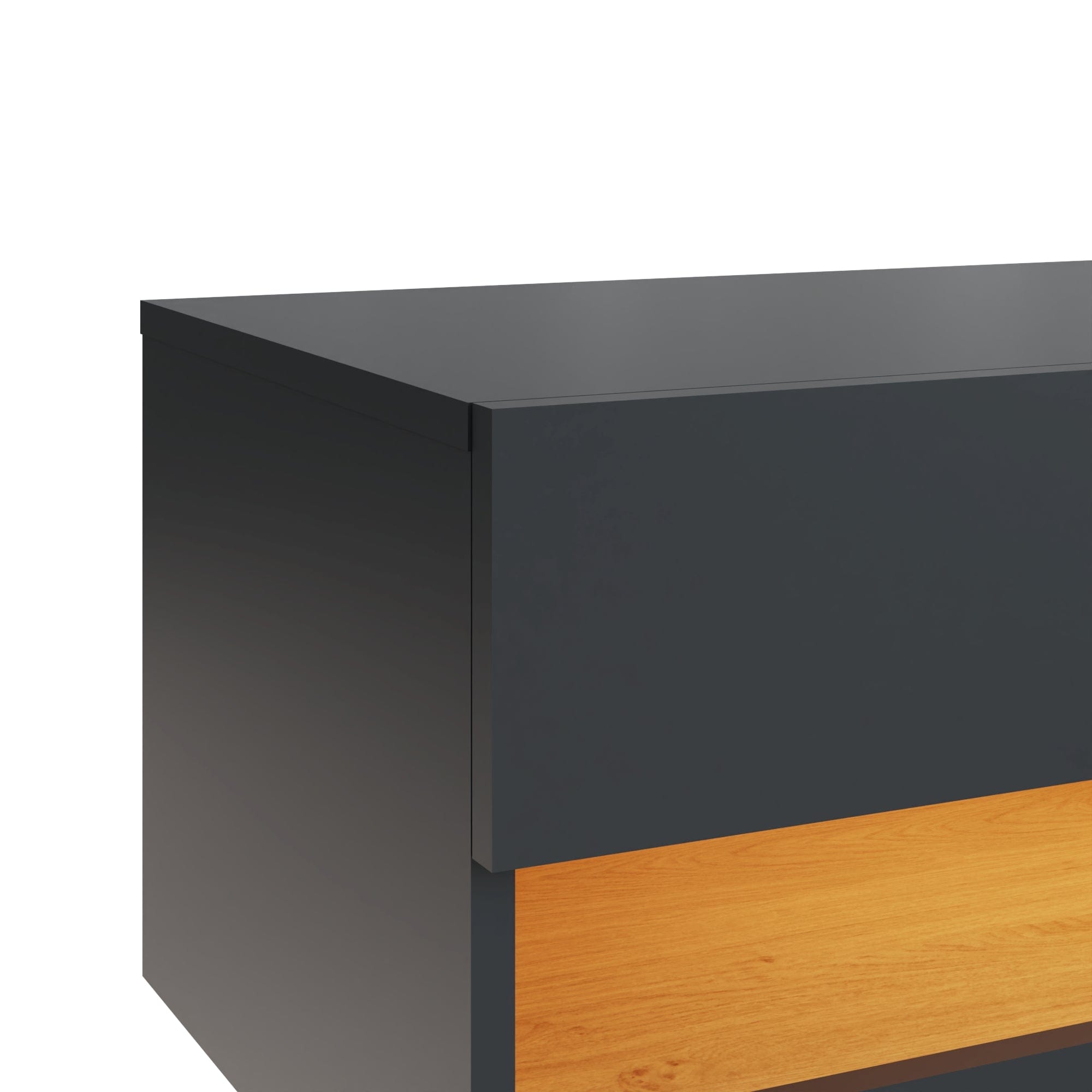 GFW TV Unit Leon 180Cm Wall TV Unit With LED Anthracite/Oak Bed Kings