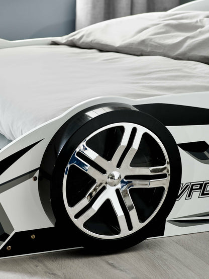 Storm White and Grey High Gloss 90cm Single Race Car Bed
