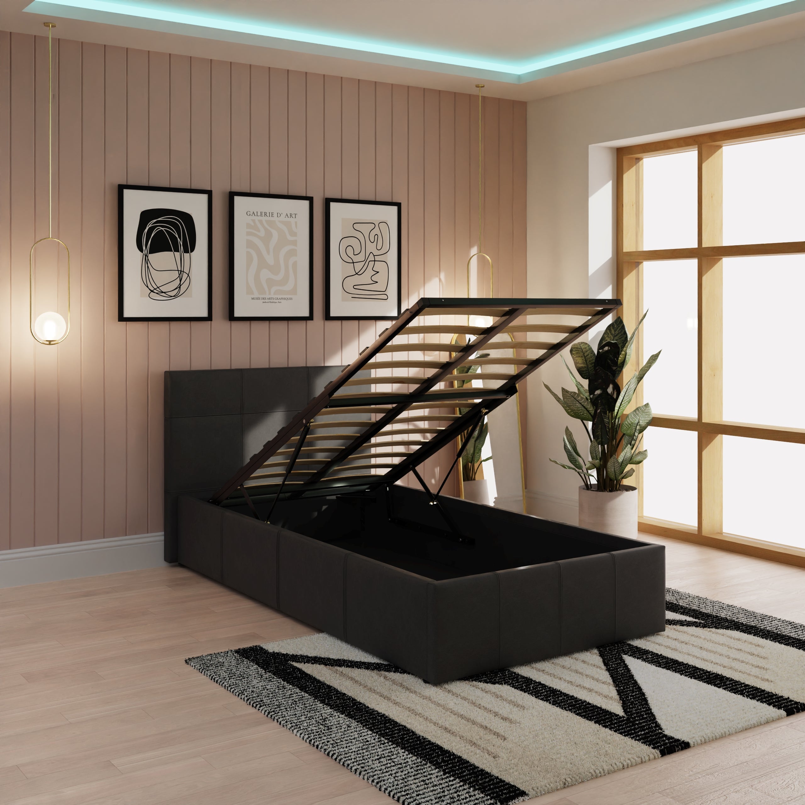 End Lift Ottoman Bed Black