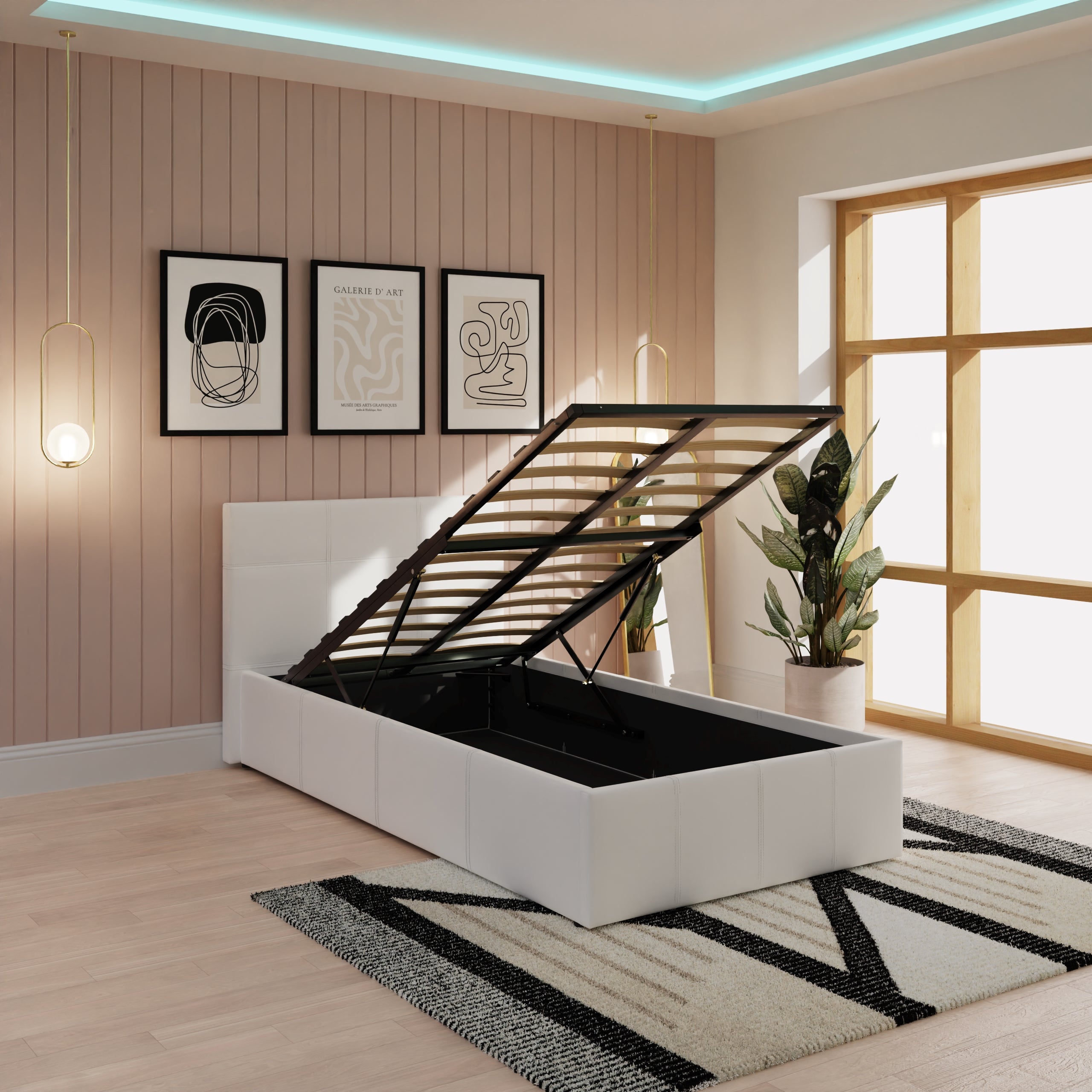 End Lift Ottoman Bed White
