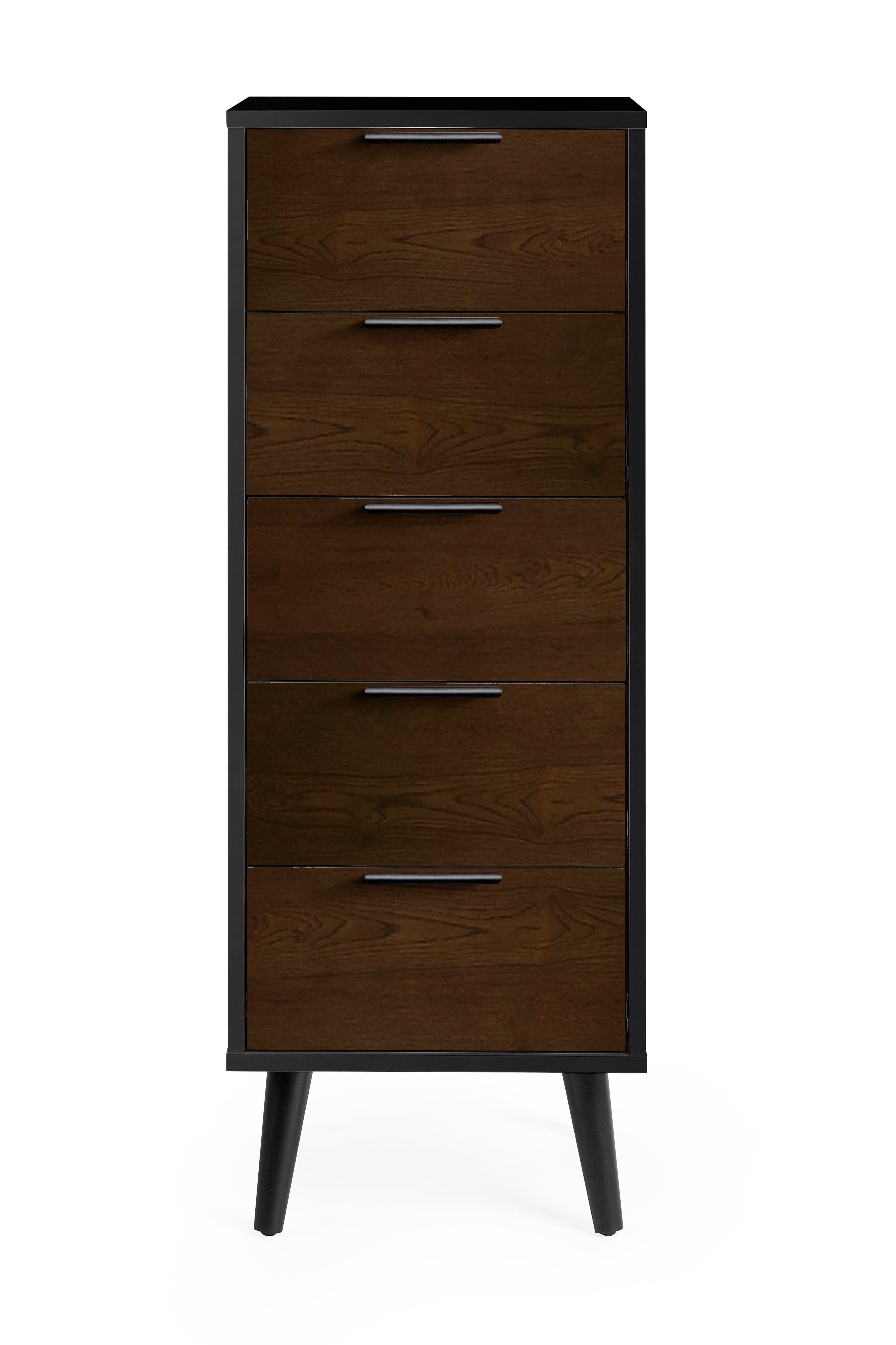 Alba 5 Drawer Narrow Chest - Walnut/Black