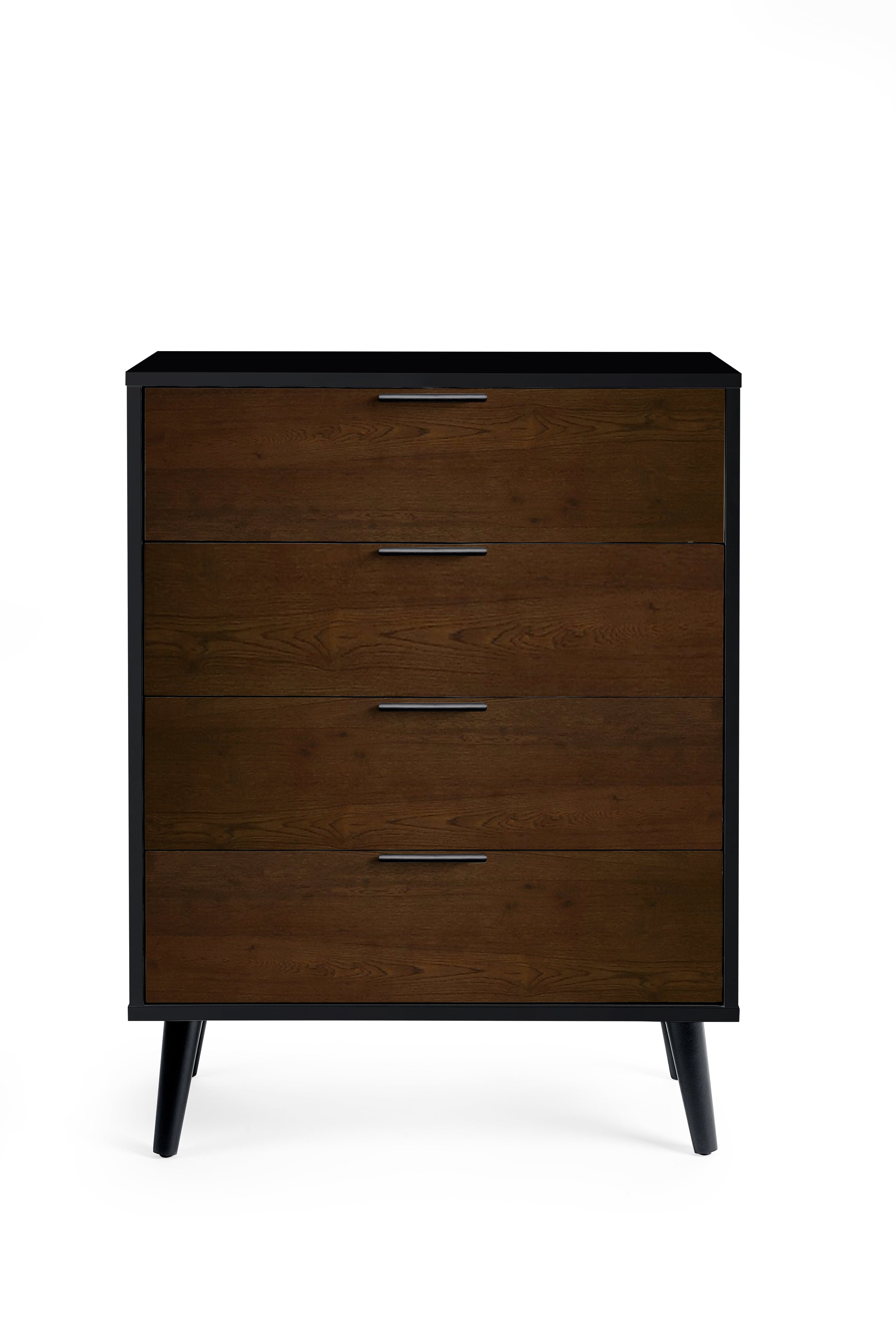 Alba 4 Drawer Wide Chest - Walnut/Black