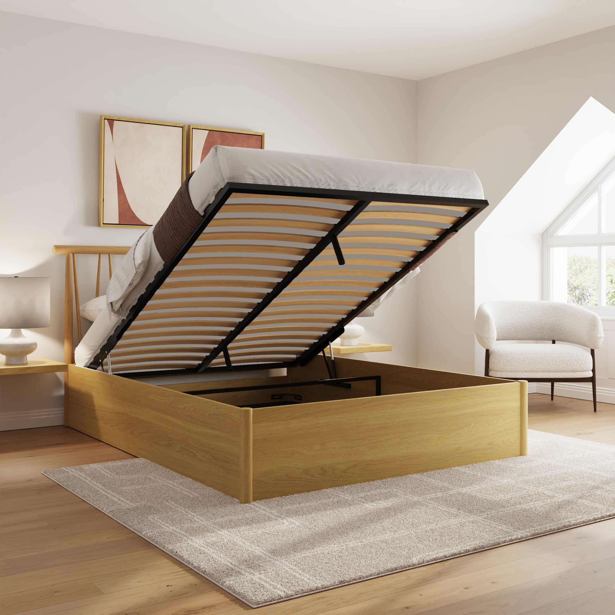 Fusum Spindle Ottoman Bed - Oak