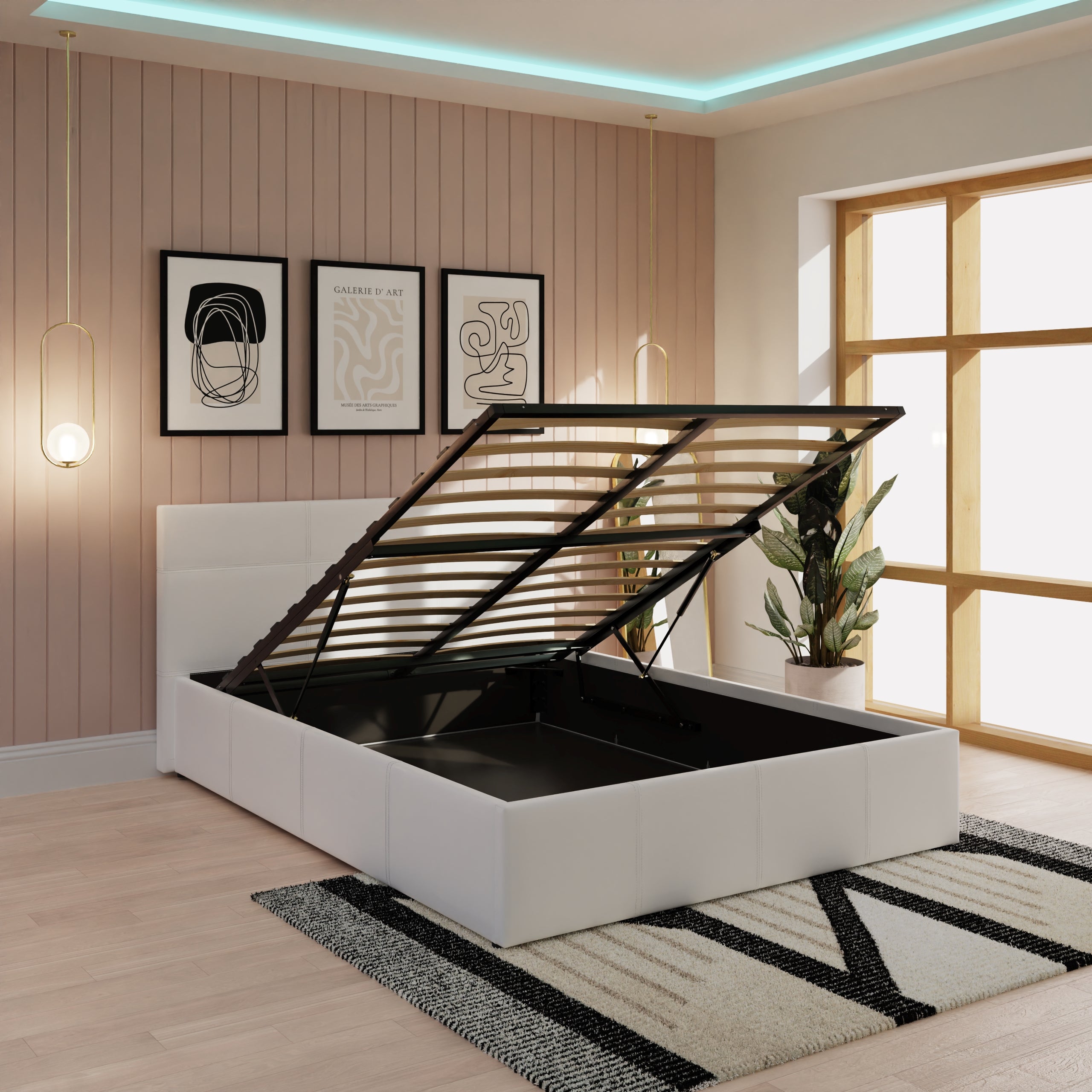 End Lift Ottoman Bed White