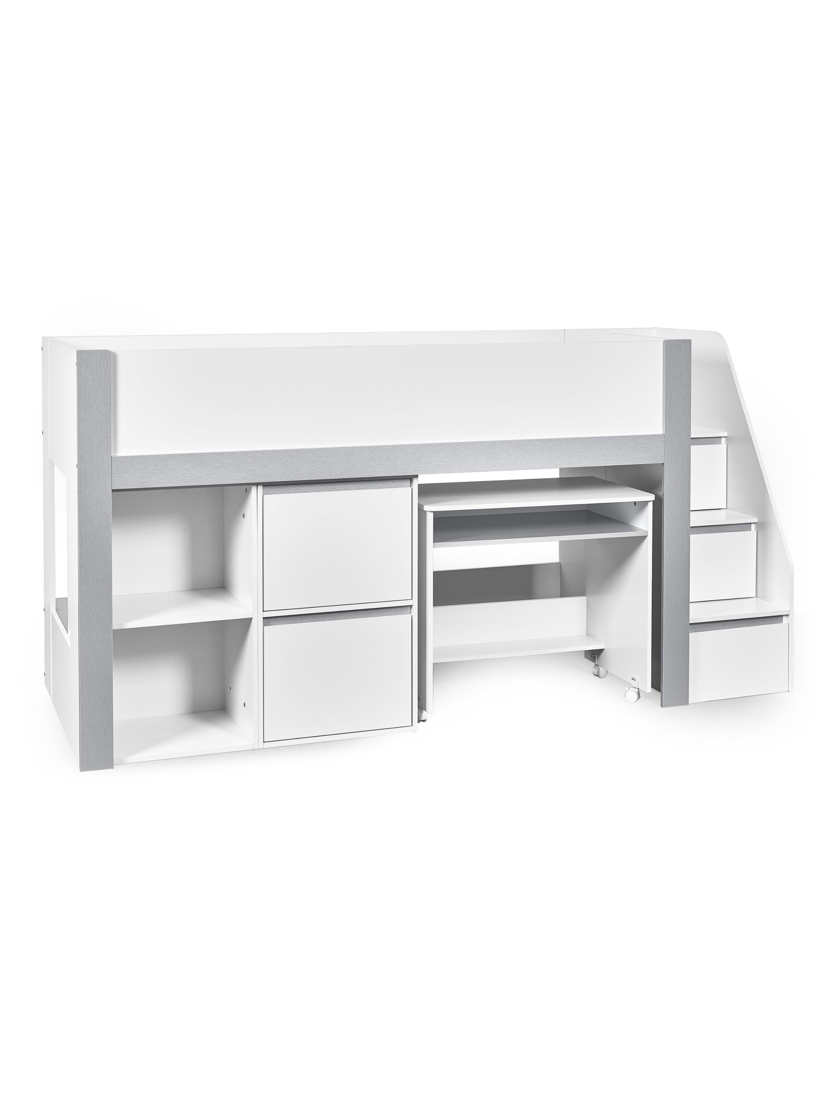 Gaia Midsleeper Bed - White and Silver