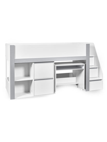 Gaia Midsleeper Bed - White and Silver