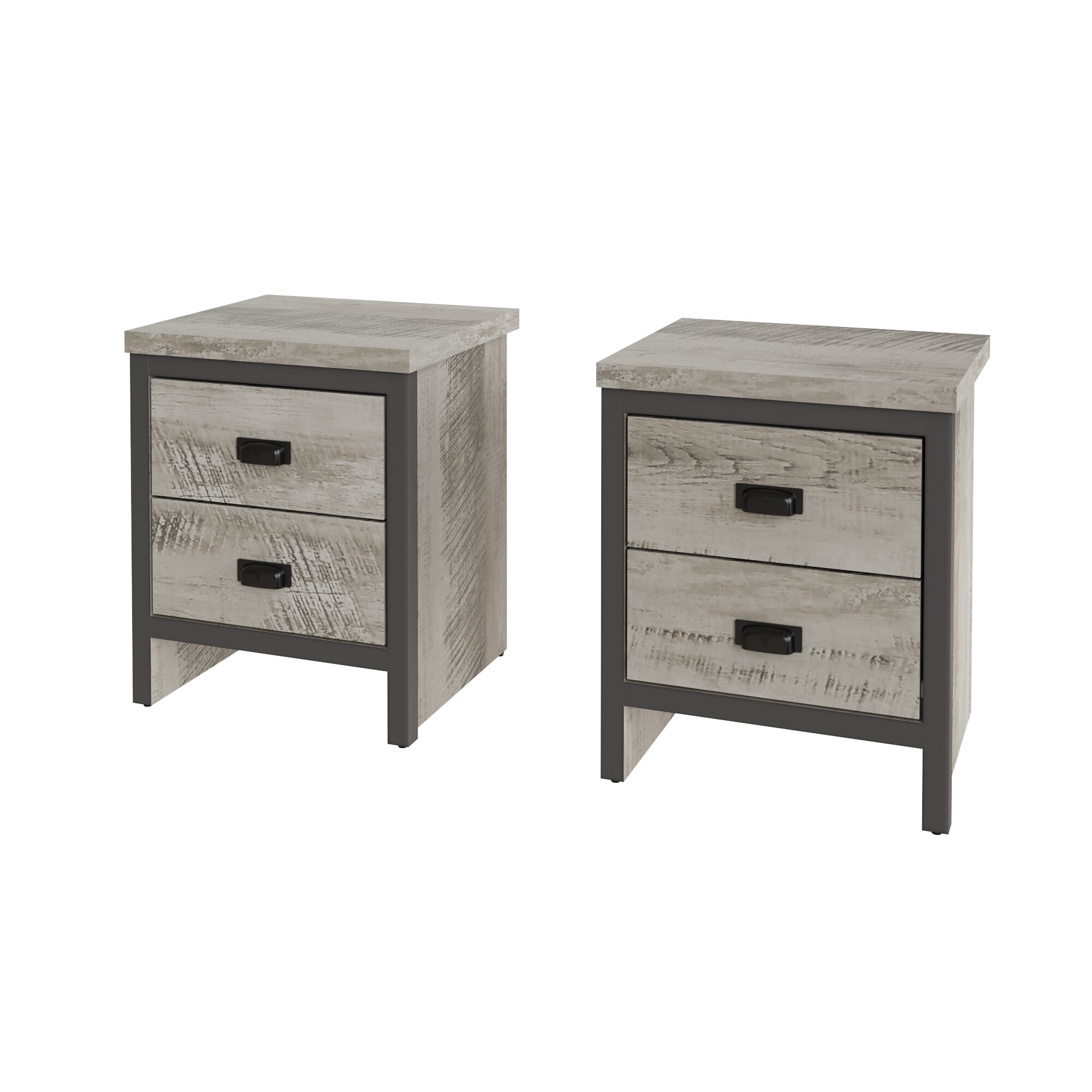 Boston 2 Drawer Bedsides Table In Grey (Pack of Two)