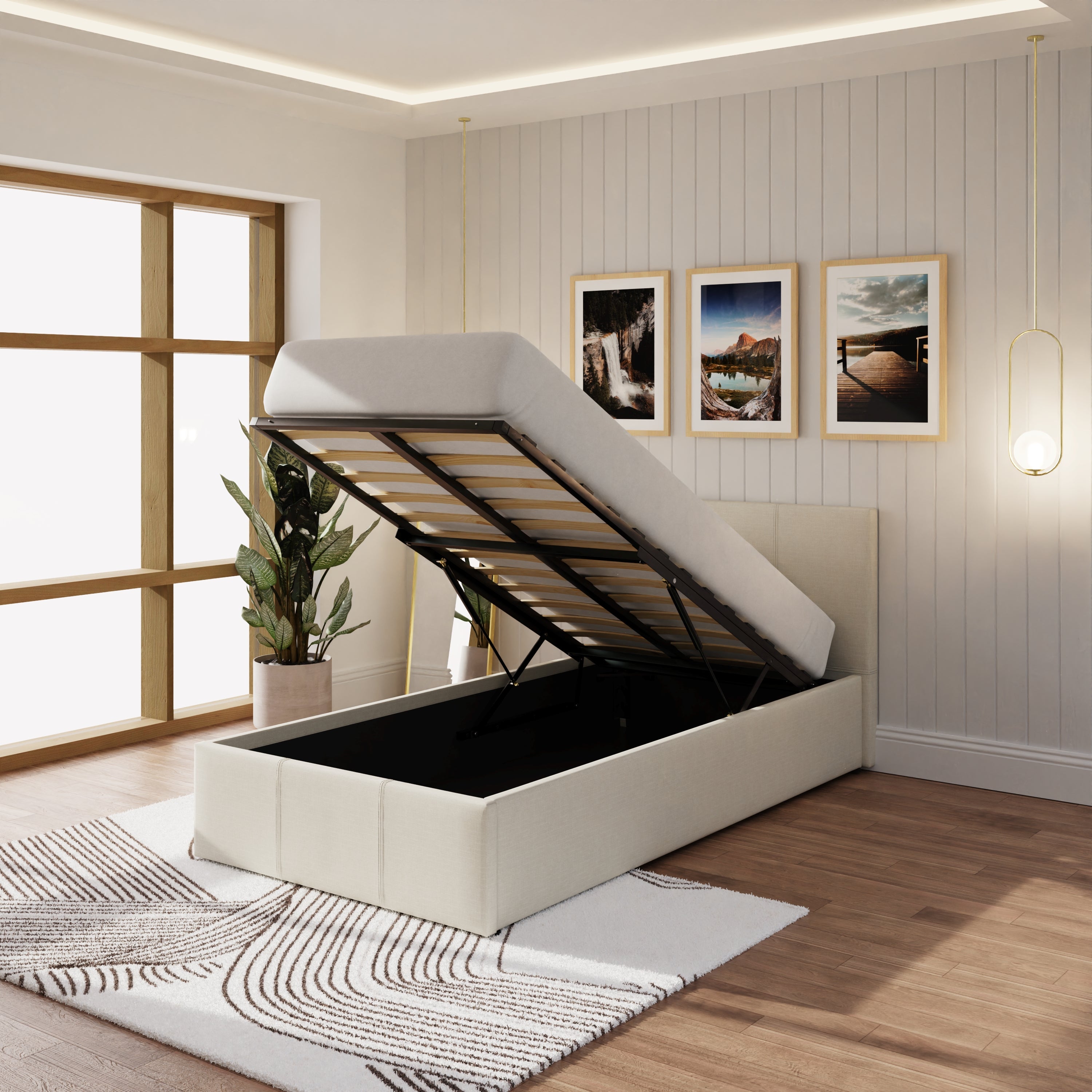 End Lift Ottoman Bed Frame - Natural