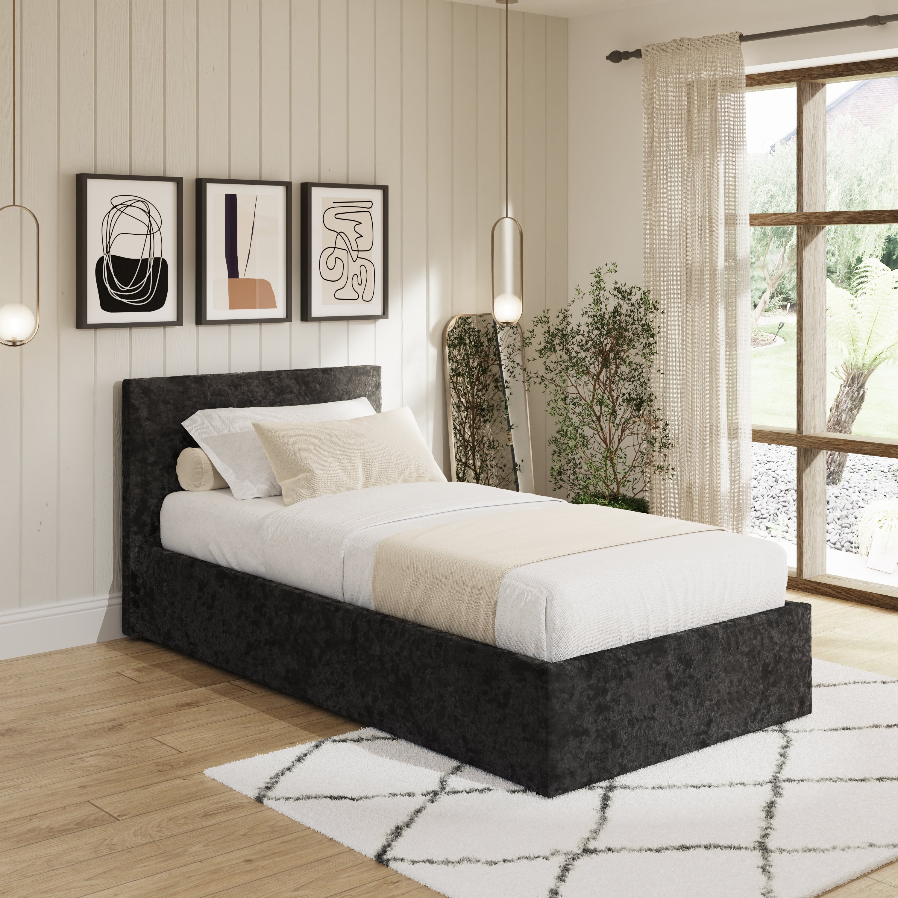 End Lift Ottoman Bed Frame- Black Crushed Velvet