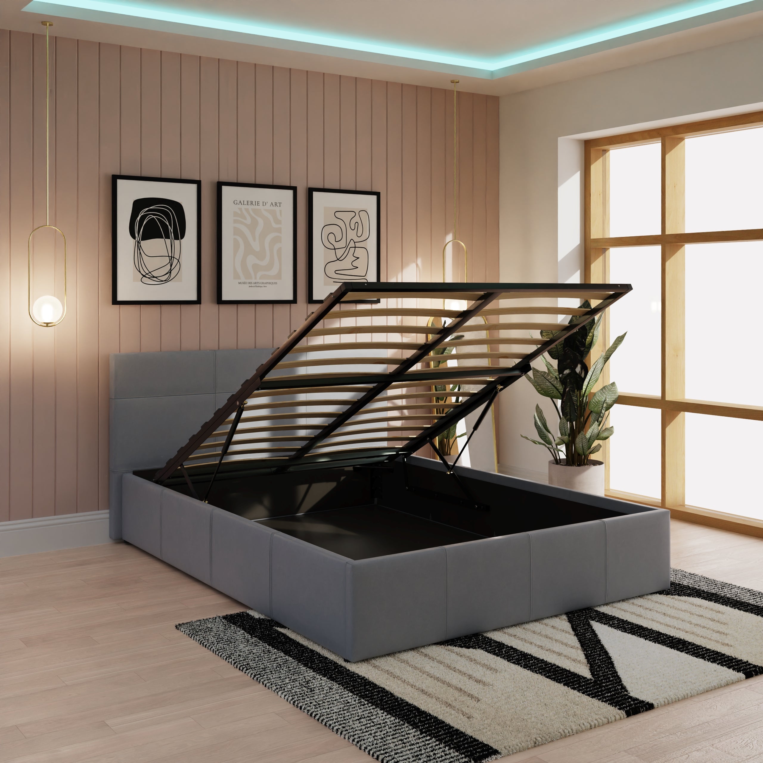 End Lift Ottoman Bed Grey Leather