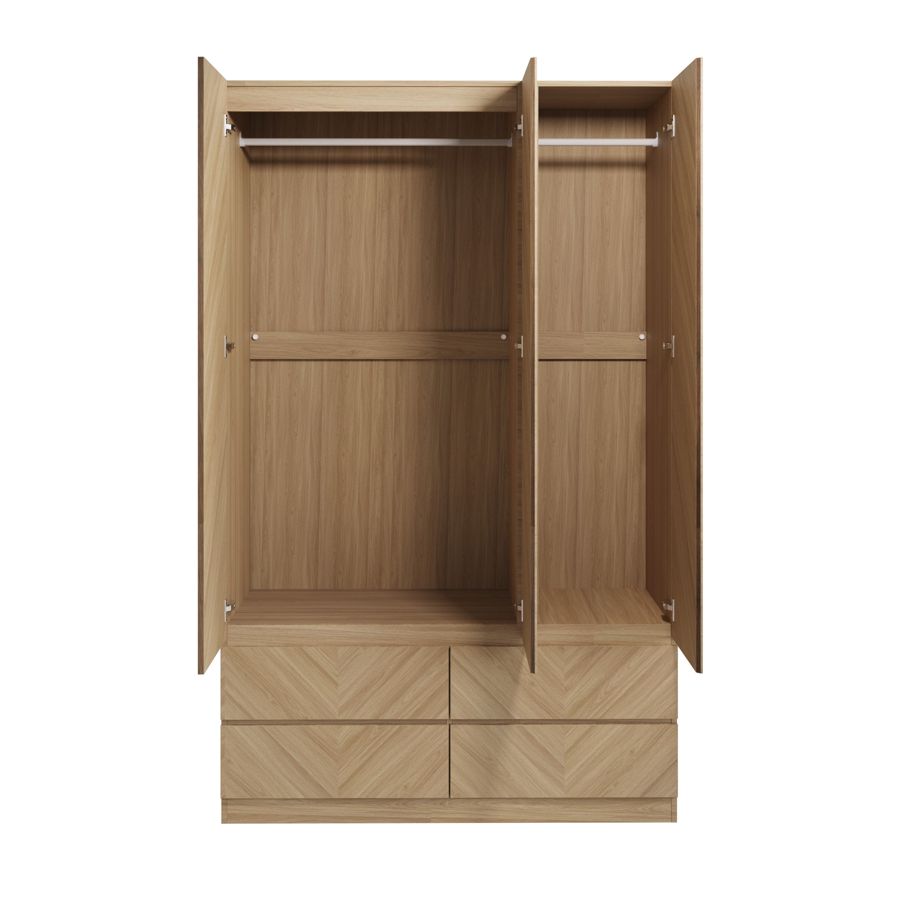 GFW Wardrobe Catania 3 Door 4 Drawer Wardrobe Euro Oak Bed Kings