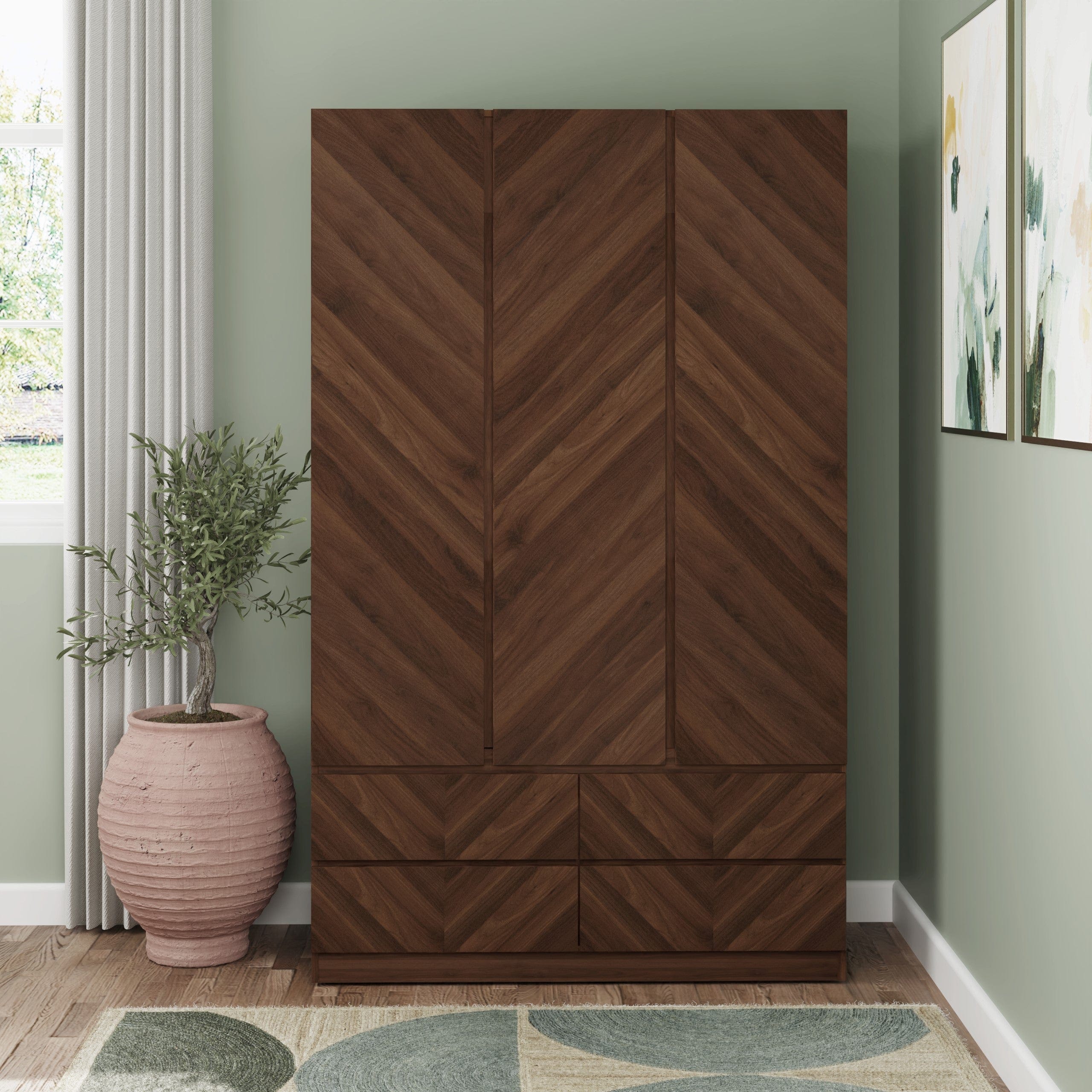 GFW Wardrobe Catania 3 Door 4 Drawer Wardrobe Royal Walnut Bed Kings