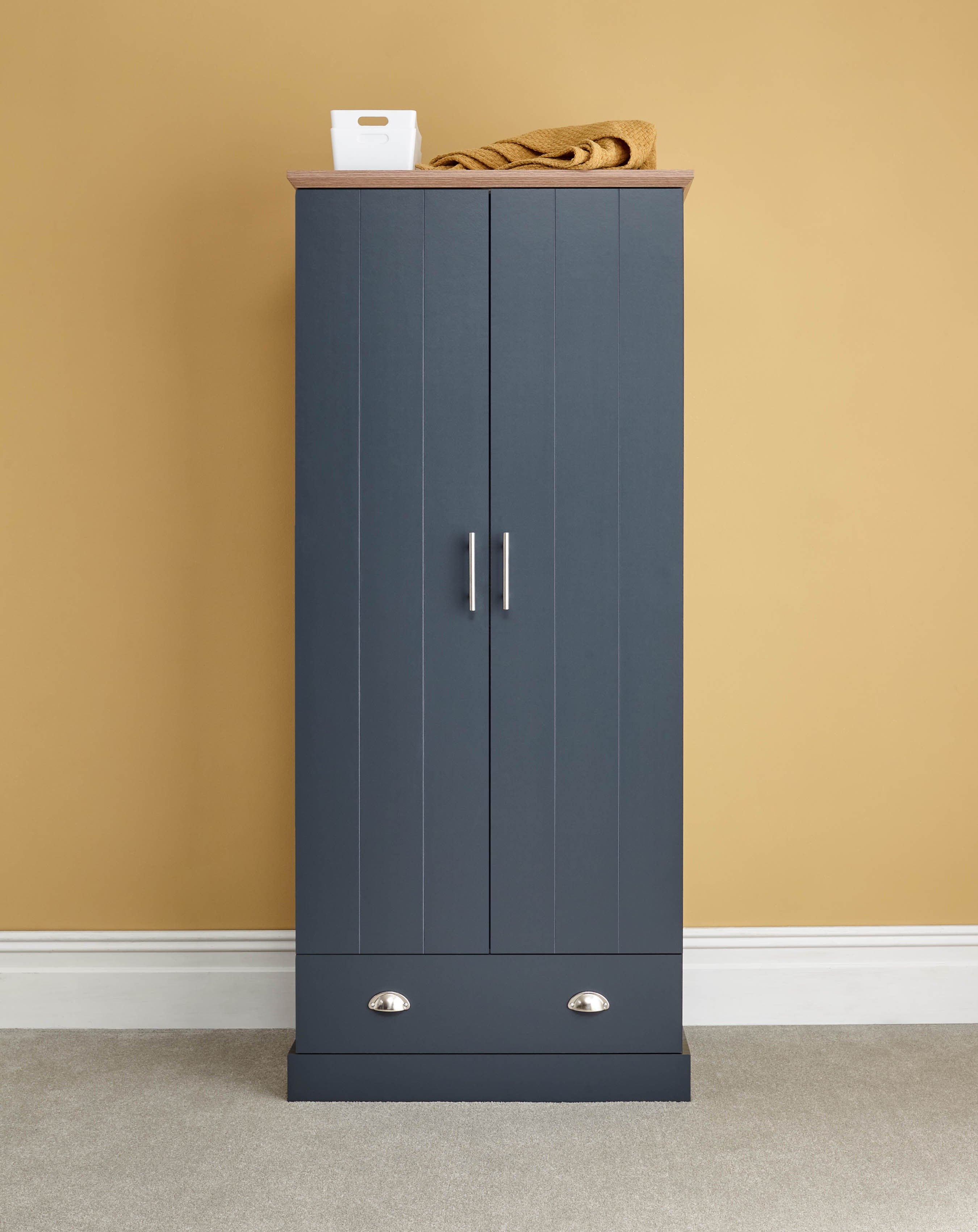 GFW Wardrobe Kendal 2 Door 1 Drawer Wardrobe Slate Blue Bed Kings