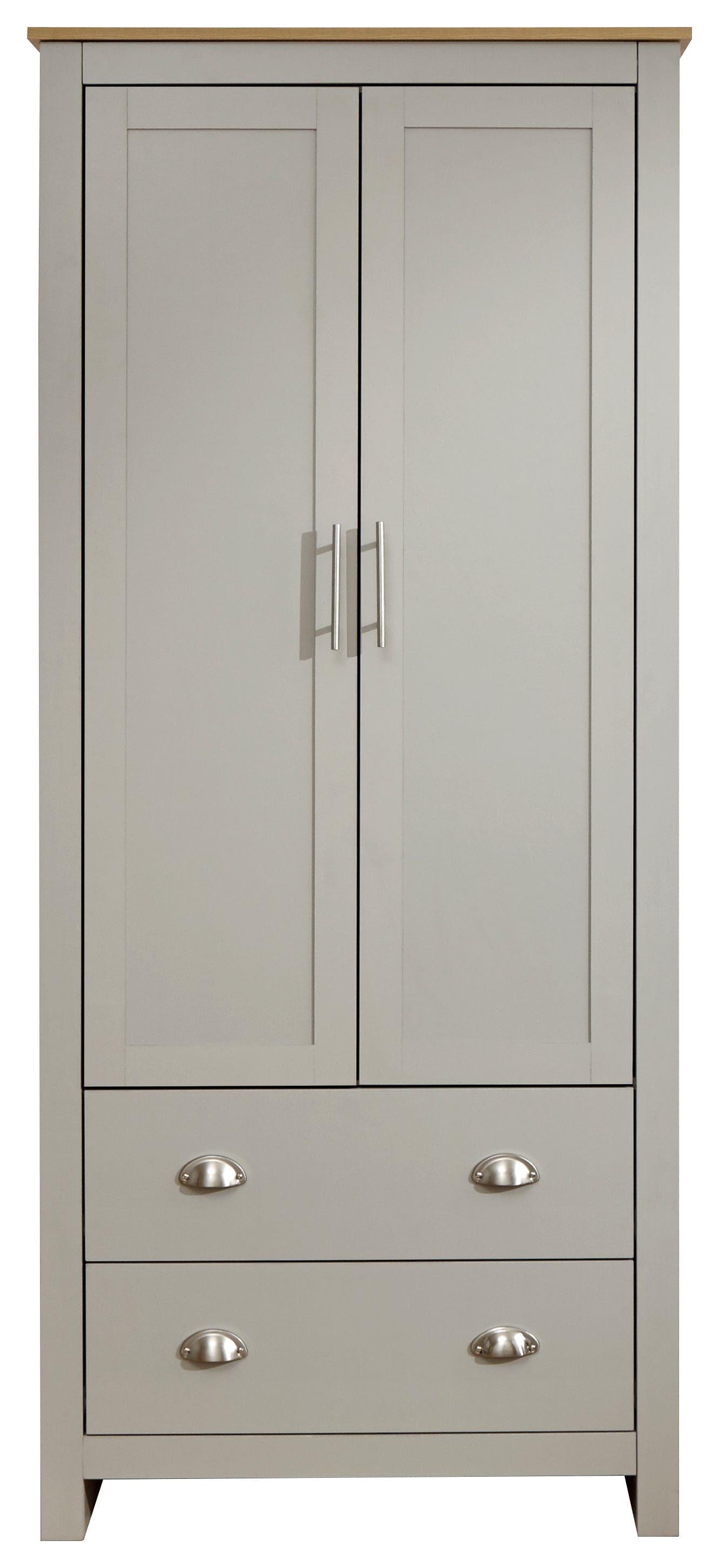 GFW Wardrobe Lancaster 2 Door 2 Drawer Wardrobe Grey Bed Kings