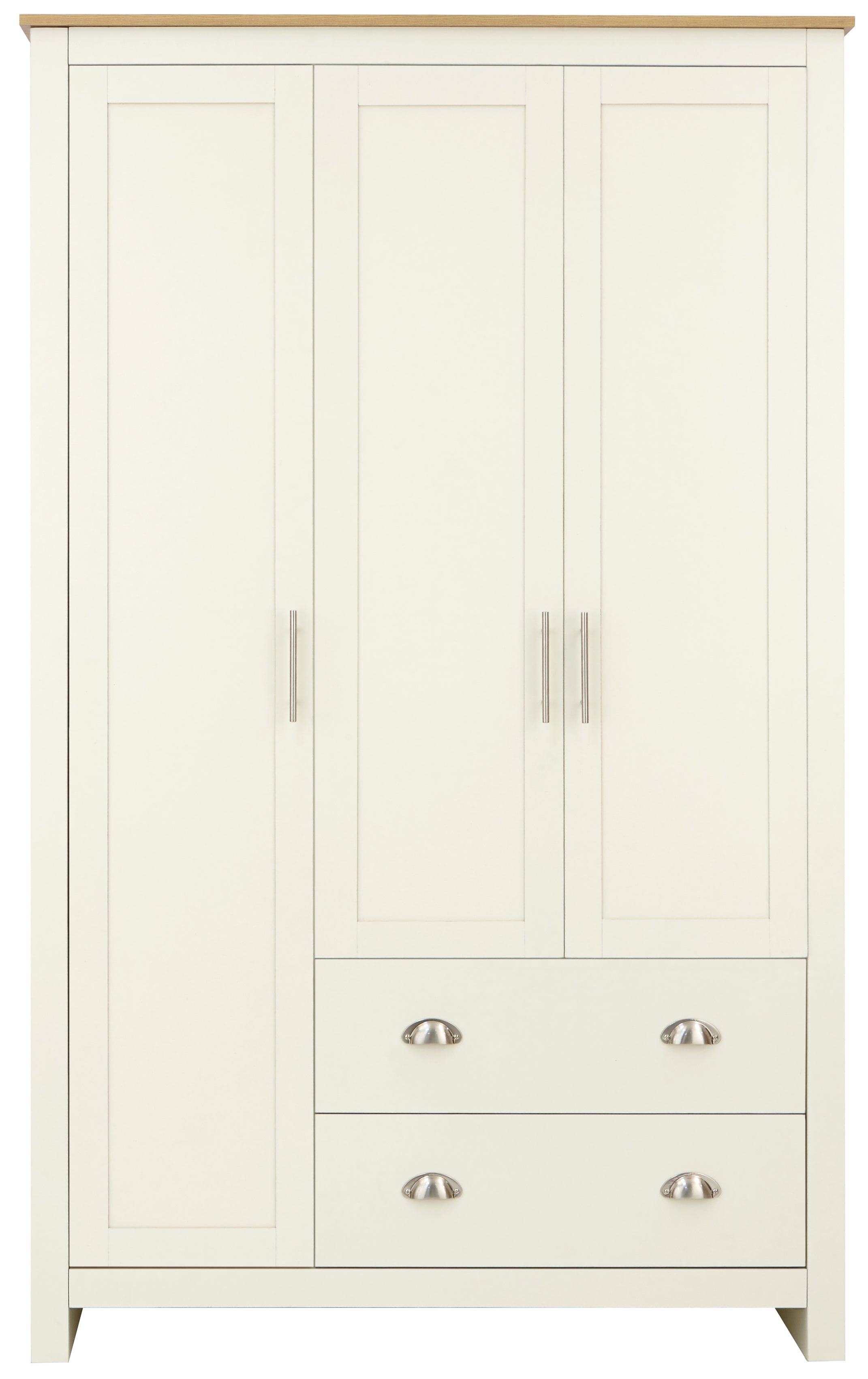 GFW Wardrobe Lancaster 3 Door 2 Drawer Wardrobe Cream Bed Kings