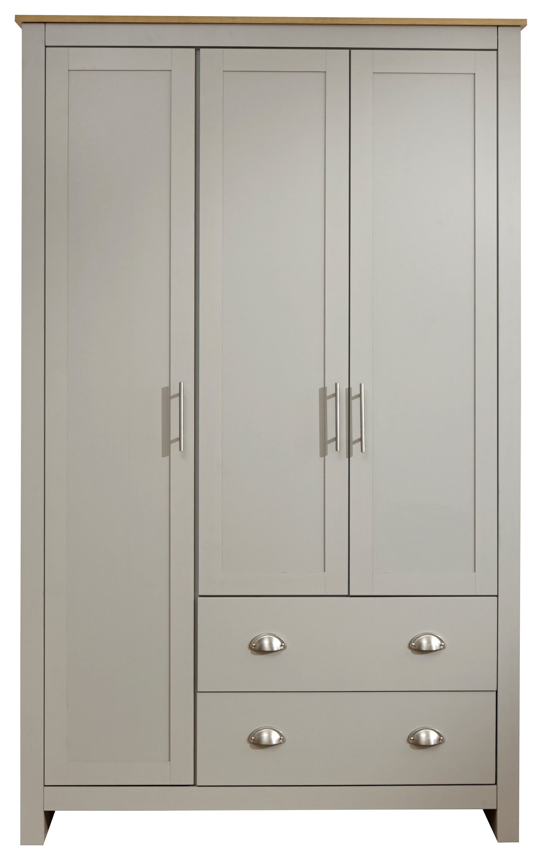 GFW Wardrobe Lancaster 3 Door 2 Drawer Wardrobe Grey Bed Kings