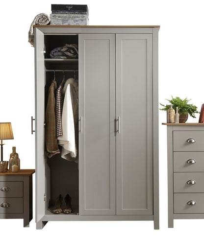 GFW Wardrobe Lancaster 3 Door Wardrobe Grey Bed Kings