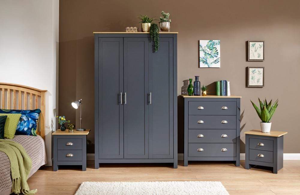 GFW Wardrobe Lancaster 3 Door Wardrobe Slate Blue Bed Kings