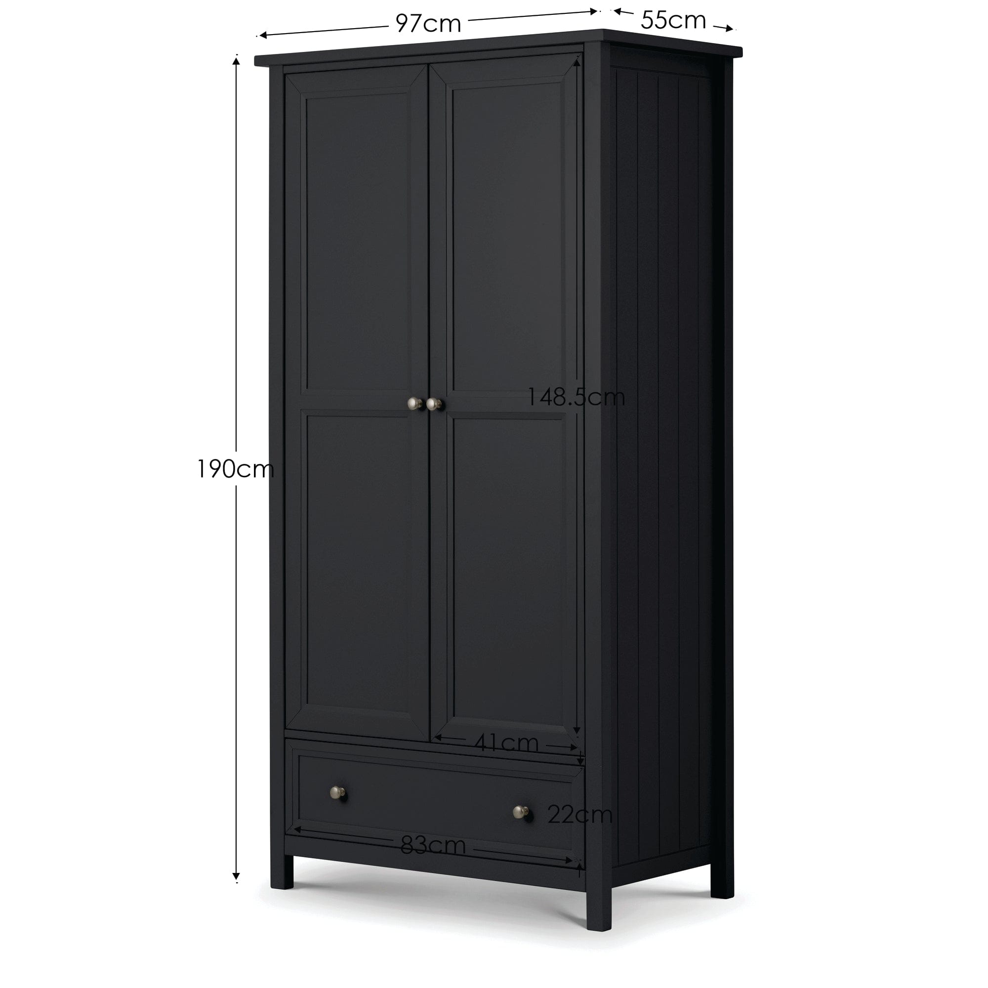 Julian Bowen Wardrobe Maine 2 Door Combination Wardrobe - Anthracite Bed Kings