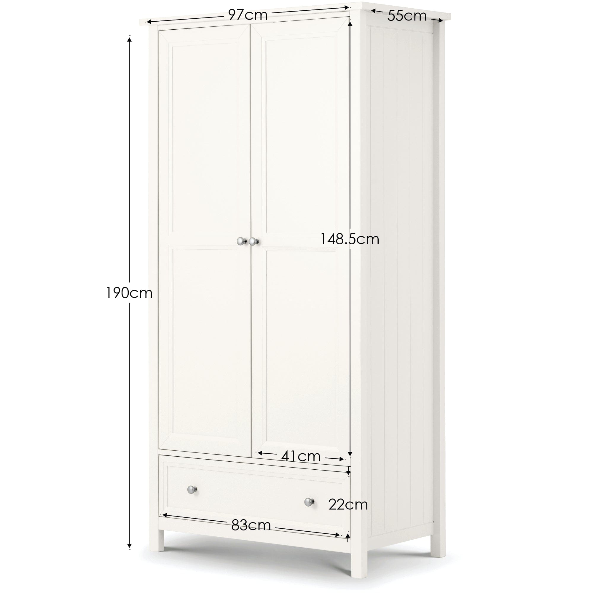 Julian Bowen Wardrobe Maine 2 Door Combination Wardrobe - Surf White Bed Kings