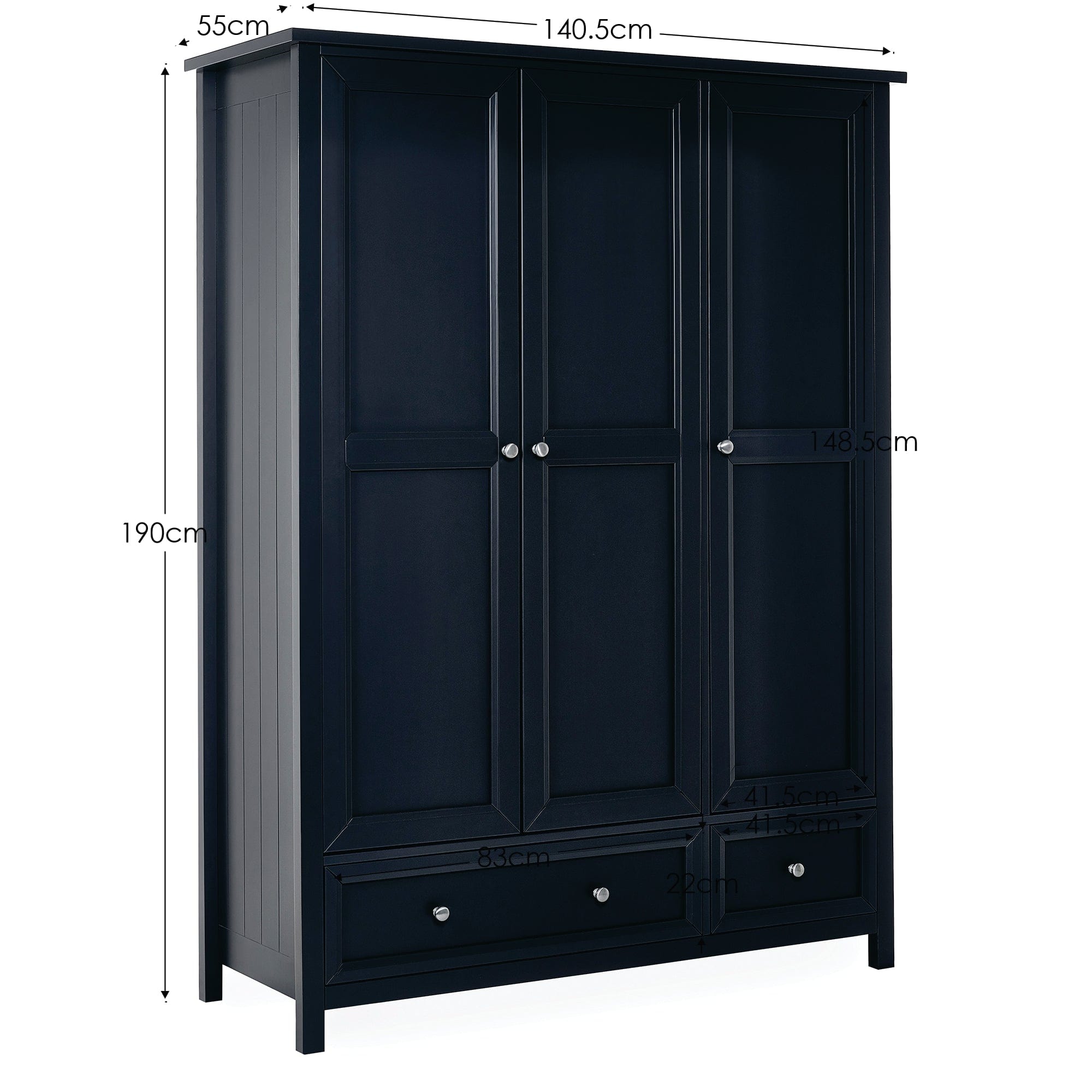 Julian Bowen Wardrobe Maine 3 Door Combination Wardrobe - Anthracite Bed Kings