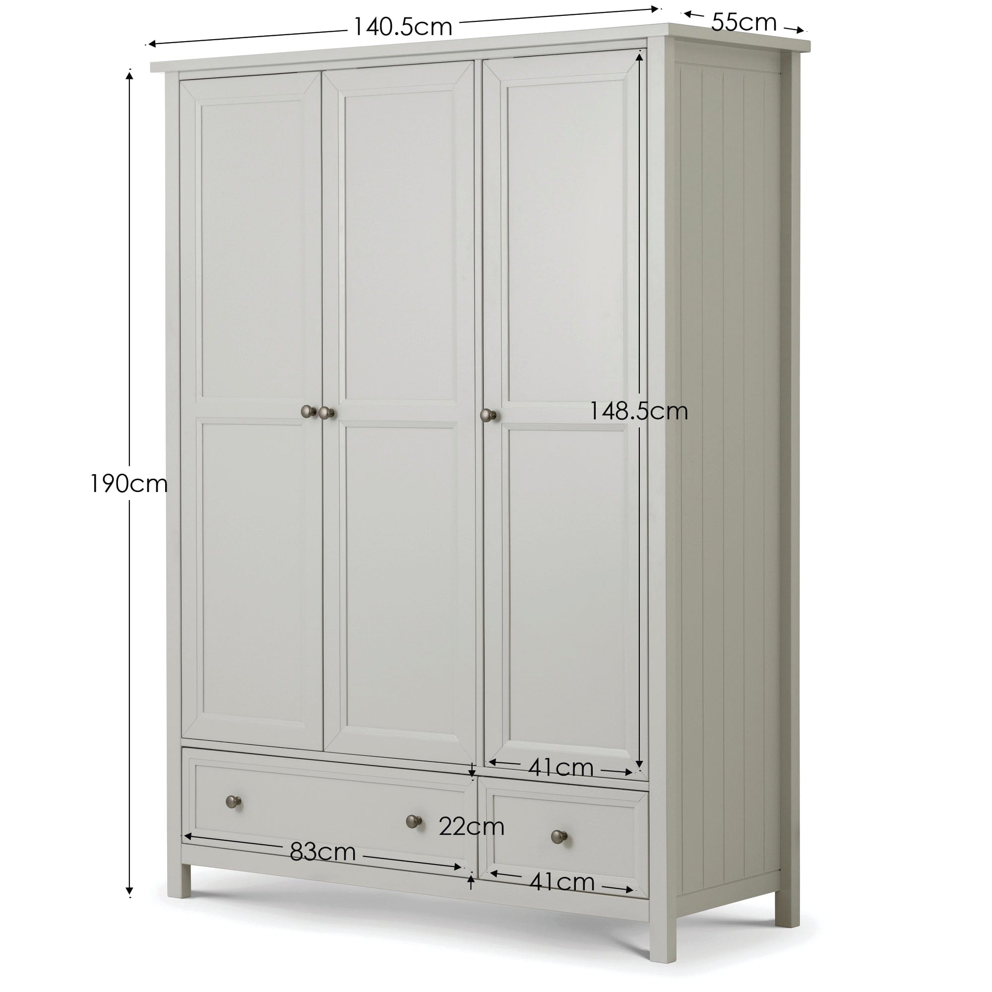 Julian Bowen Wardrobe Maine 3 Door Combination Wardrobe - Dove Grey Bed Kings