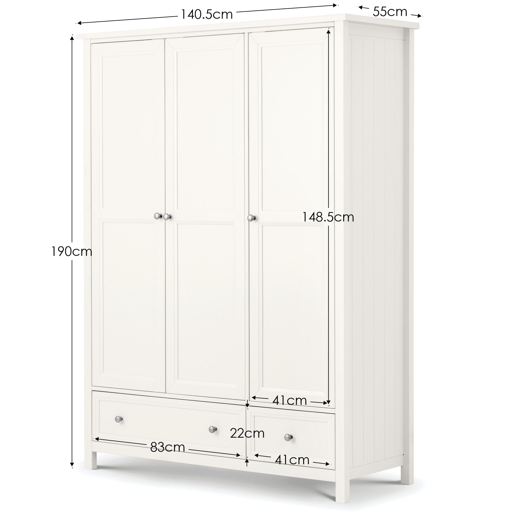 Julian Bowen Wardrobe Maine 3 Door Combination Wardrobe - Surf White Bed Kings