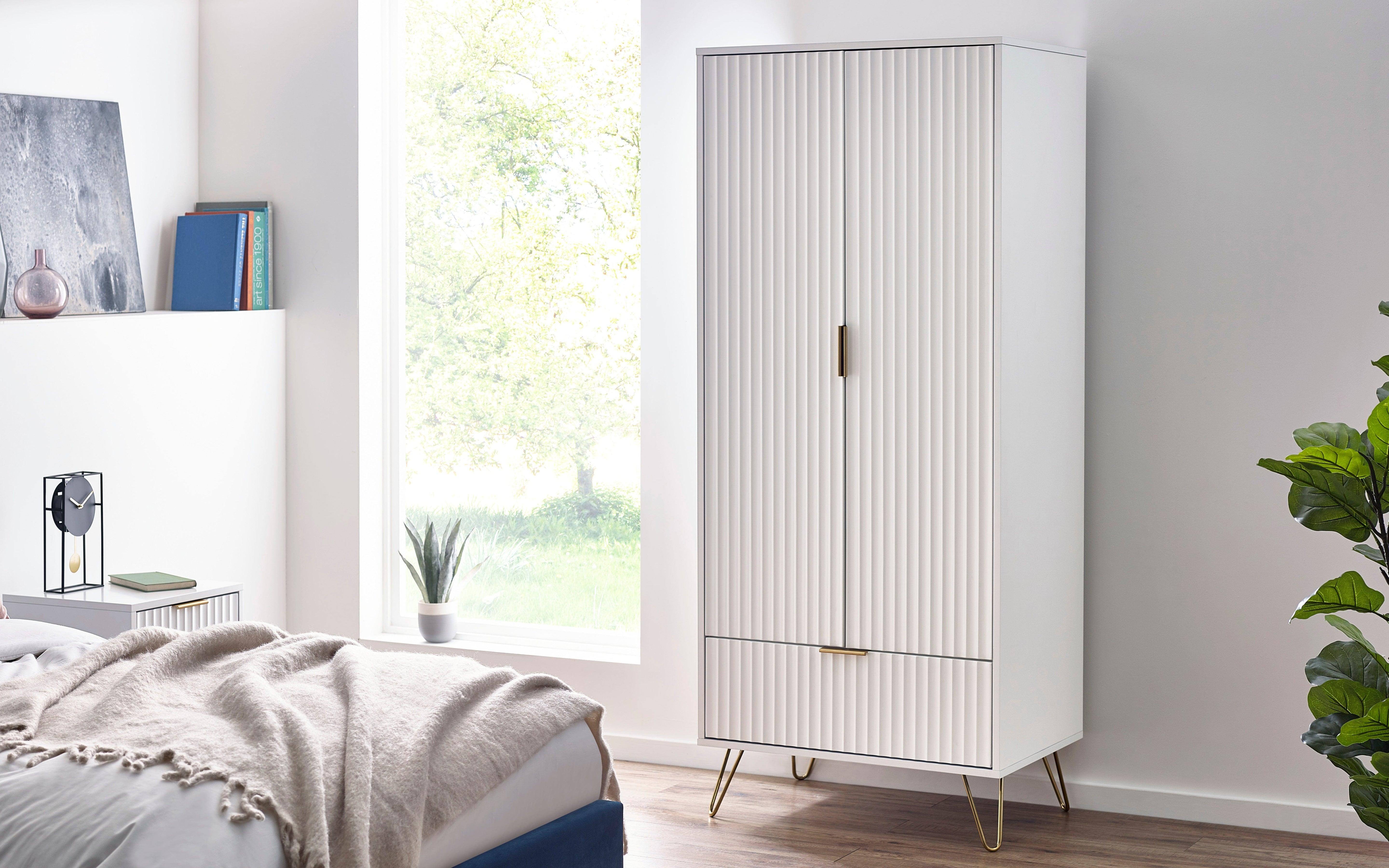 Julian Bowen Wardrobe Murano 2 Door 1 Drawer Wardrobe - Matt White Bed Kings