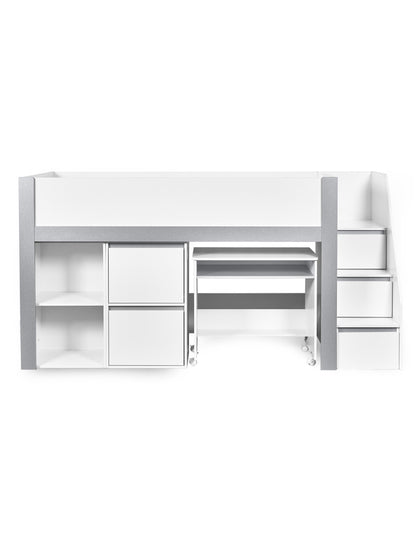 Gaia Midsleeper Bed - White and Silver