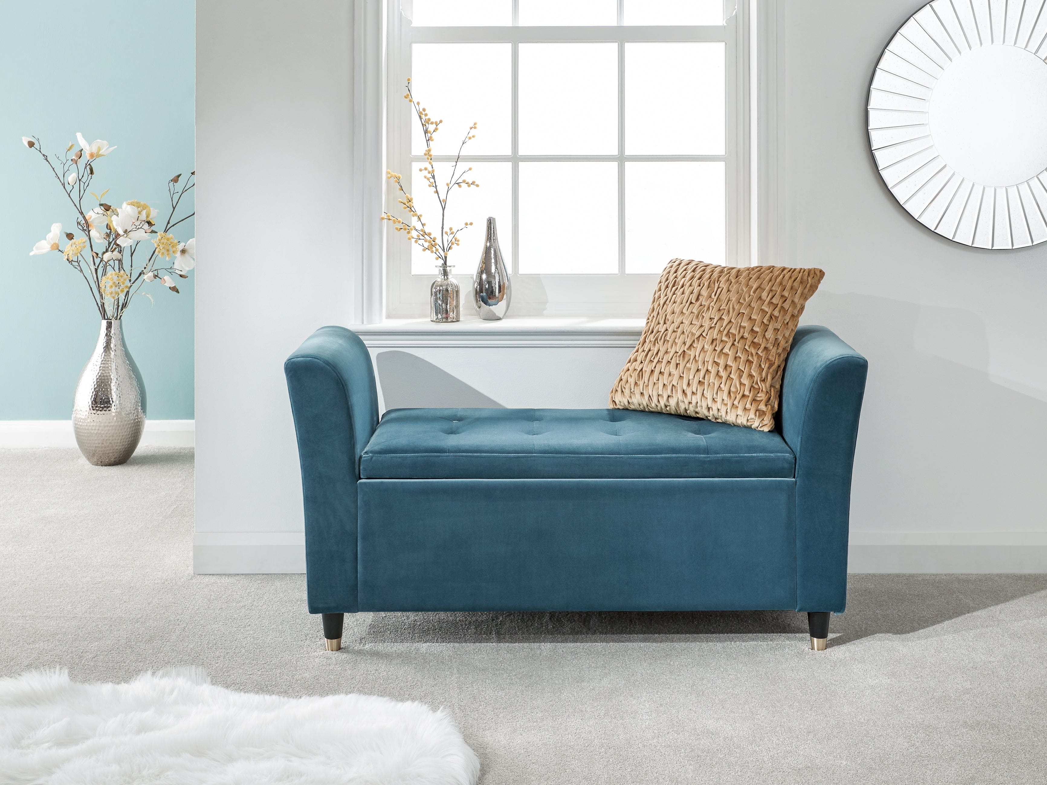 GFW Window Seat Genoa Window Seat Teal Fabric Bed Kings