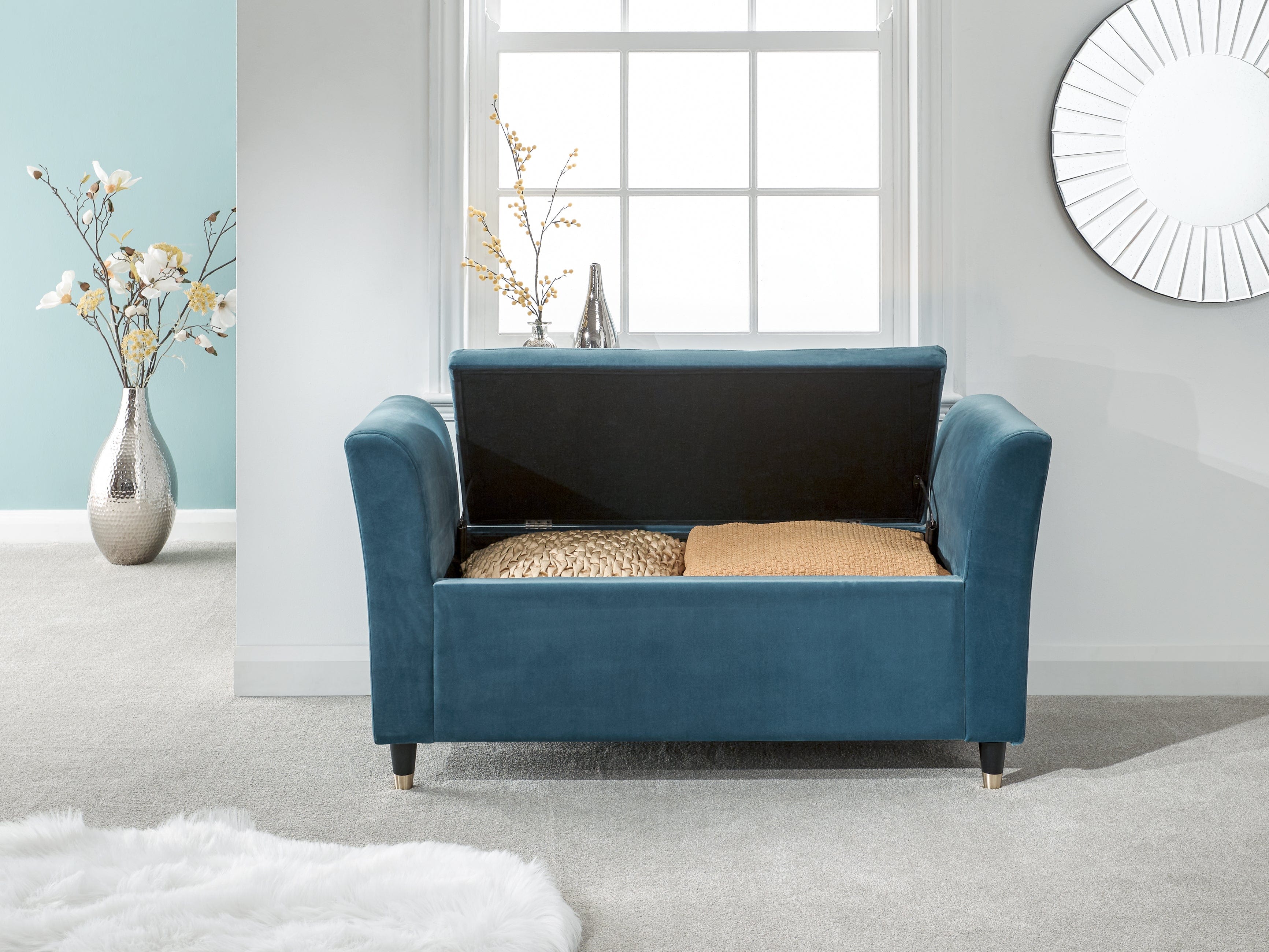 GFW Window Seat Genoa Window Seat Teal Fabric Bed Kings