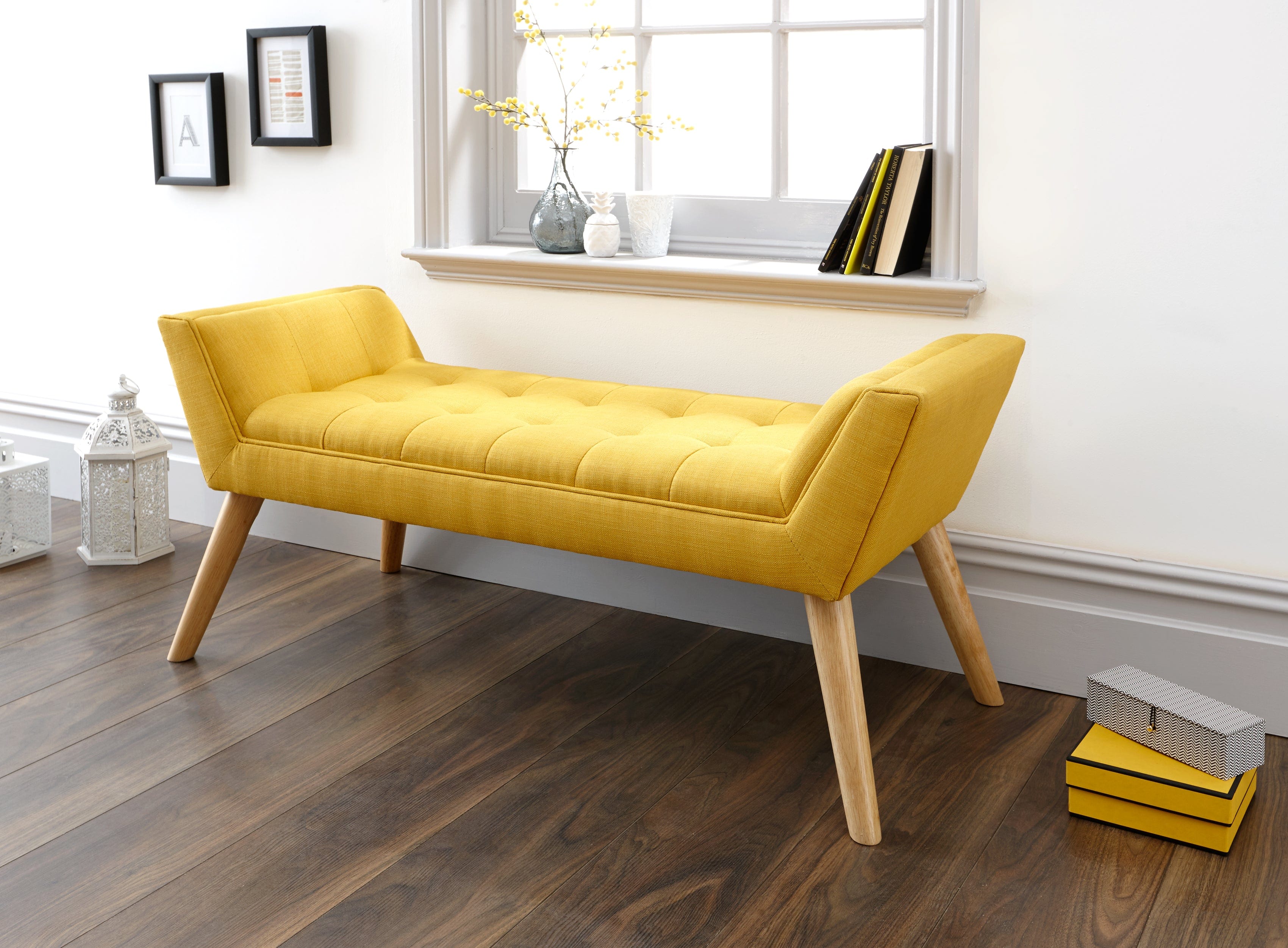 GFW Window Seat Milan Upholstered Bench Mustard Bed Kings