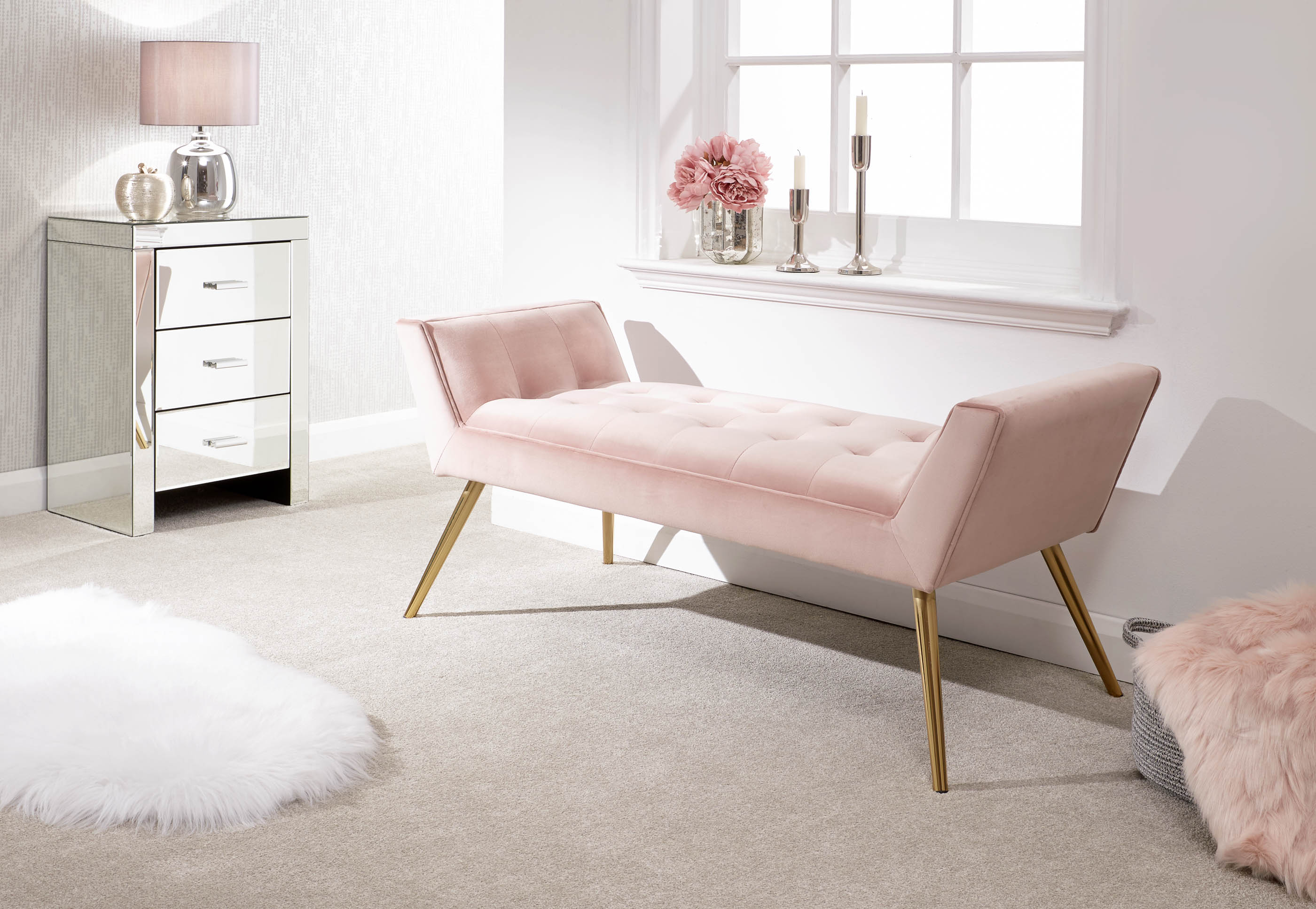 GFW Window Seat Turin Window Seat Blush Pink - GFW Bed Kings