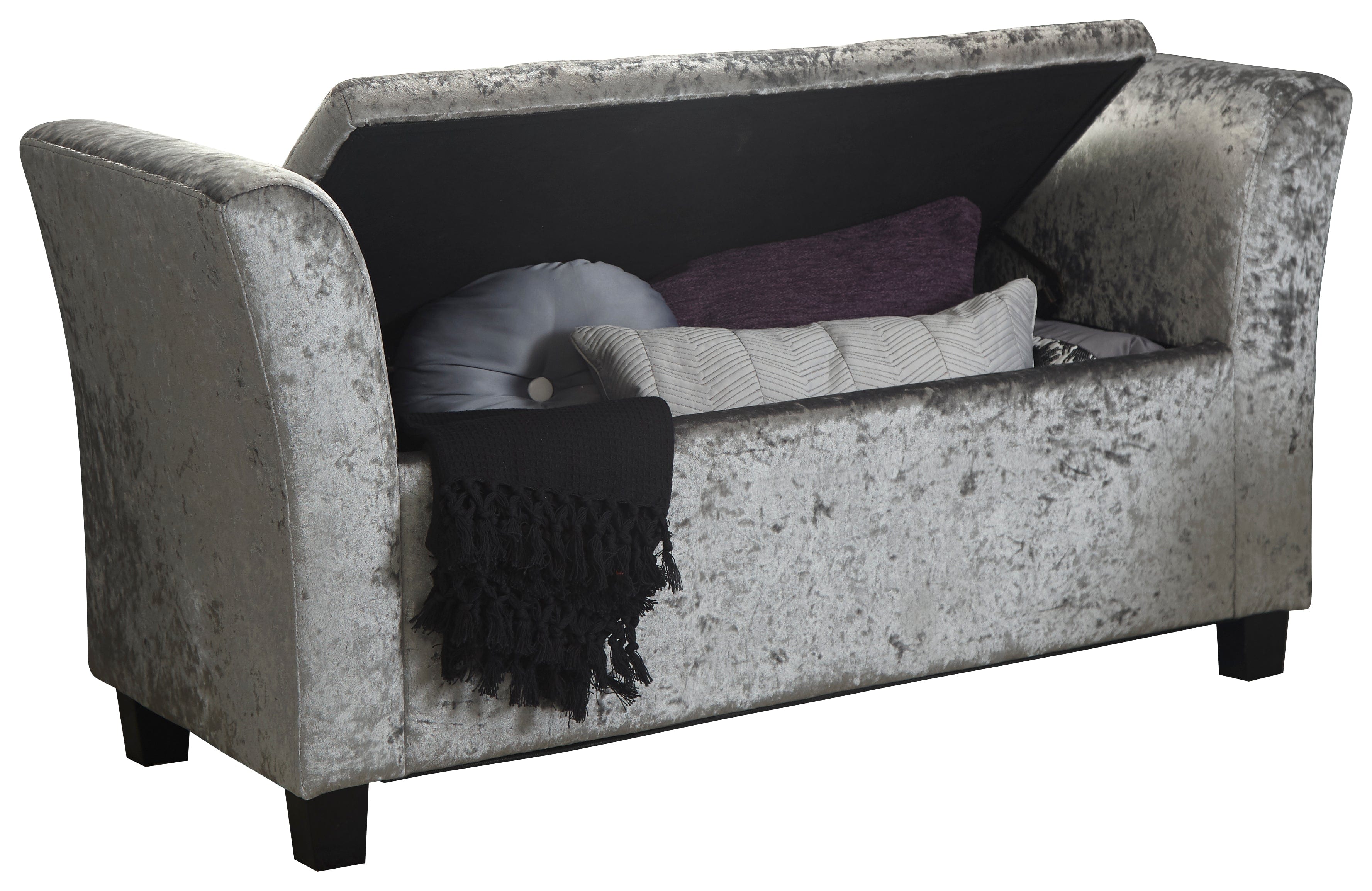 GFW Window Seat Verona Window Seat Grey Crushed Velvet Bed Kings