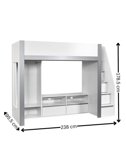 Gaia Highsleeper TV Bed - White and Silver