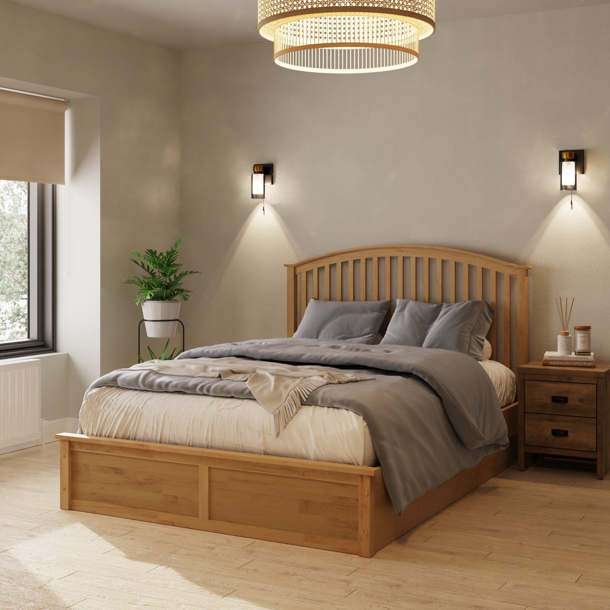 GFW Wood Bed Madrid Wooden Ottoman Bed Oak Bed Kings