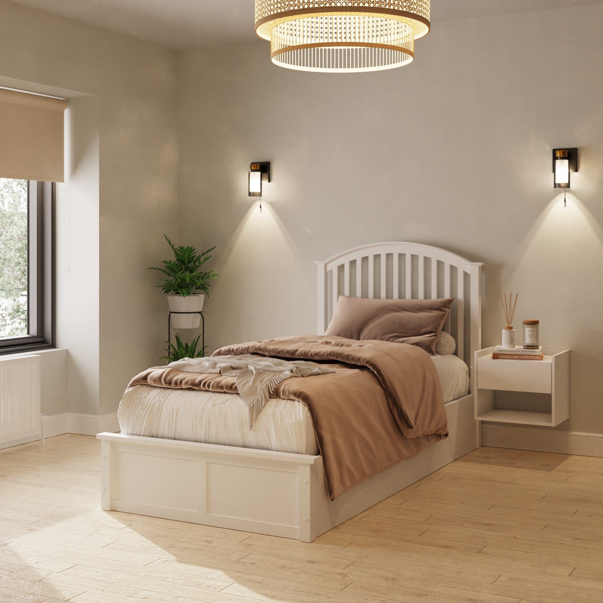 GFW Wood Bed Madrid Wooden Ottoman Bed White Bed Kings